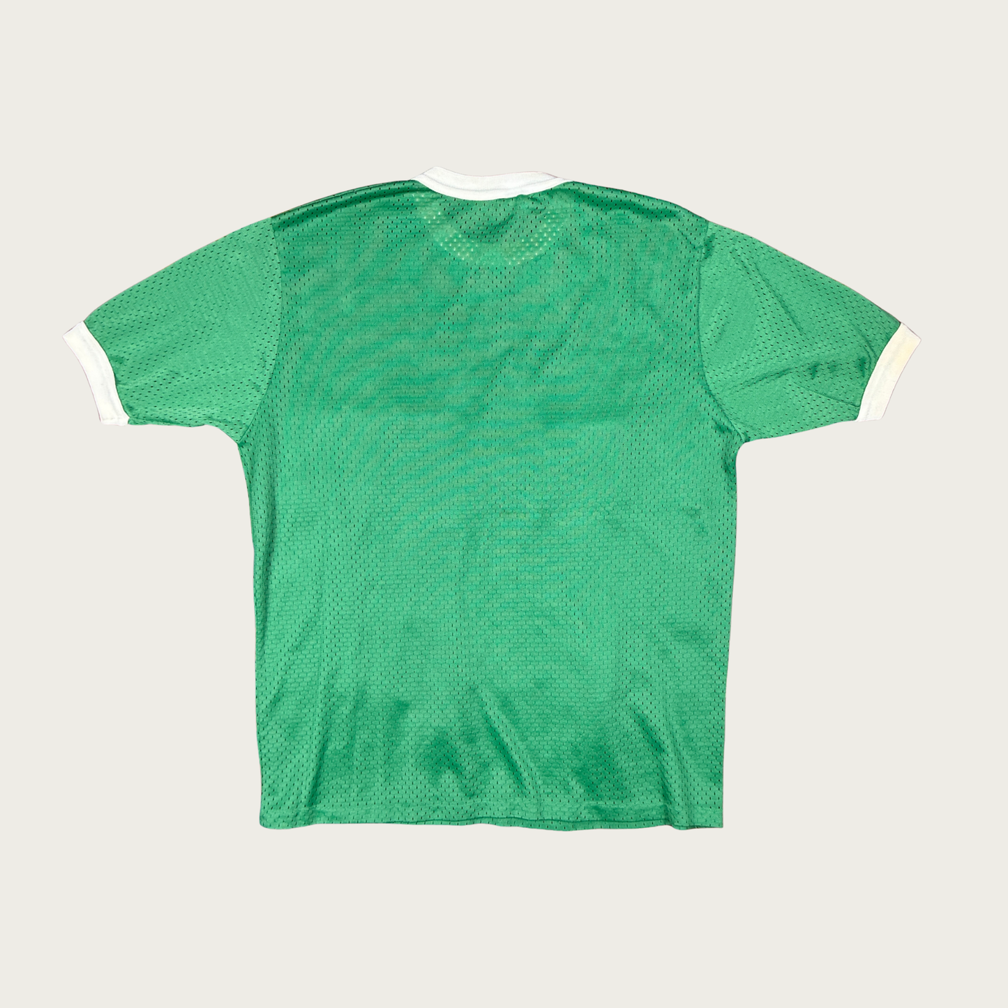 (M/L) 70s/80s Green/Cream Jersey Ringer Tee