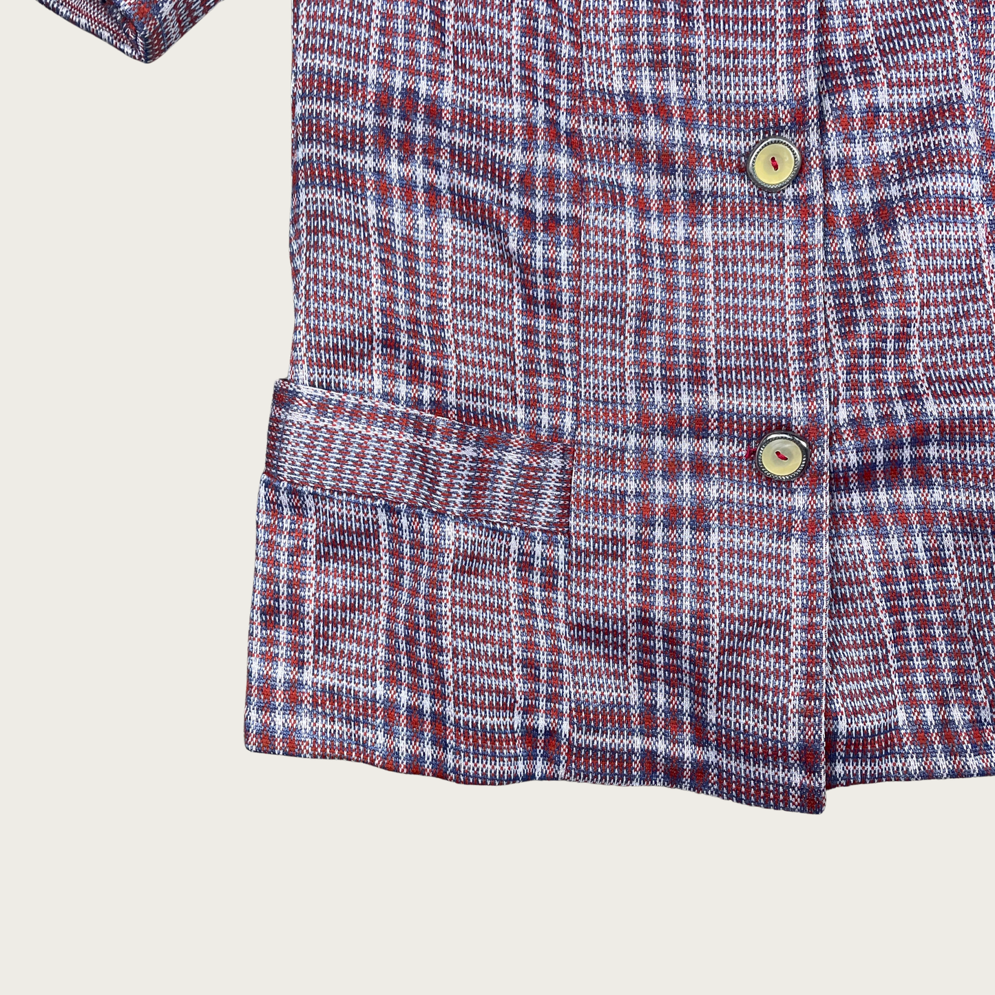 (S) 70s Plaid Button Up Collared Top