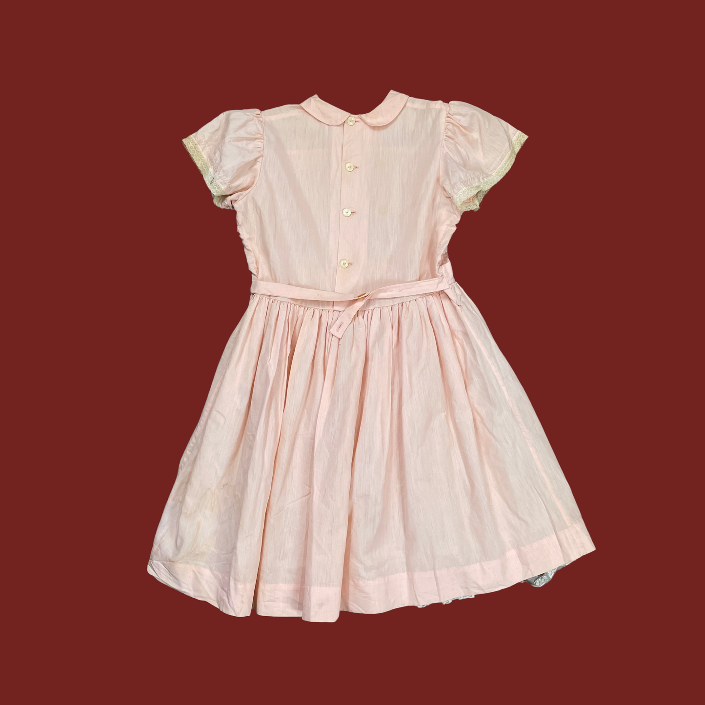 (S) Baby Pink Lace Trim Collared Mini Dress
