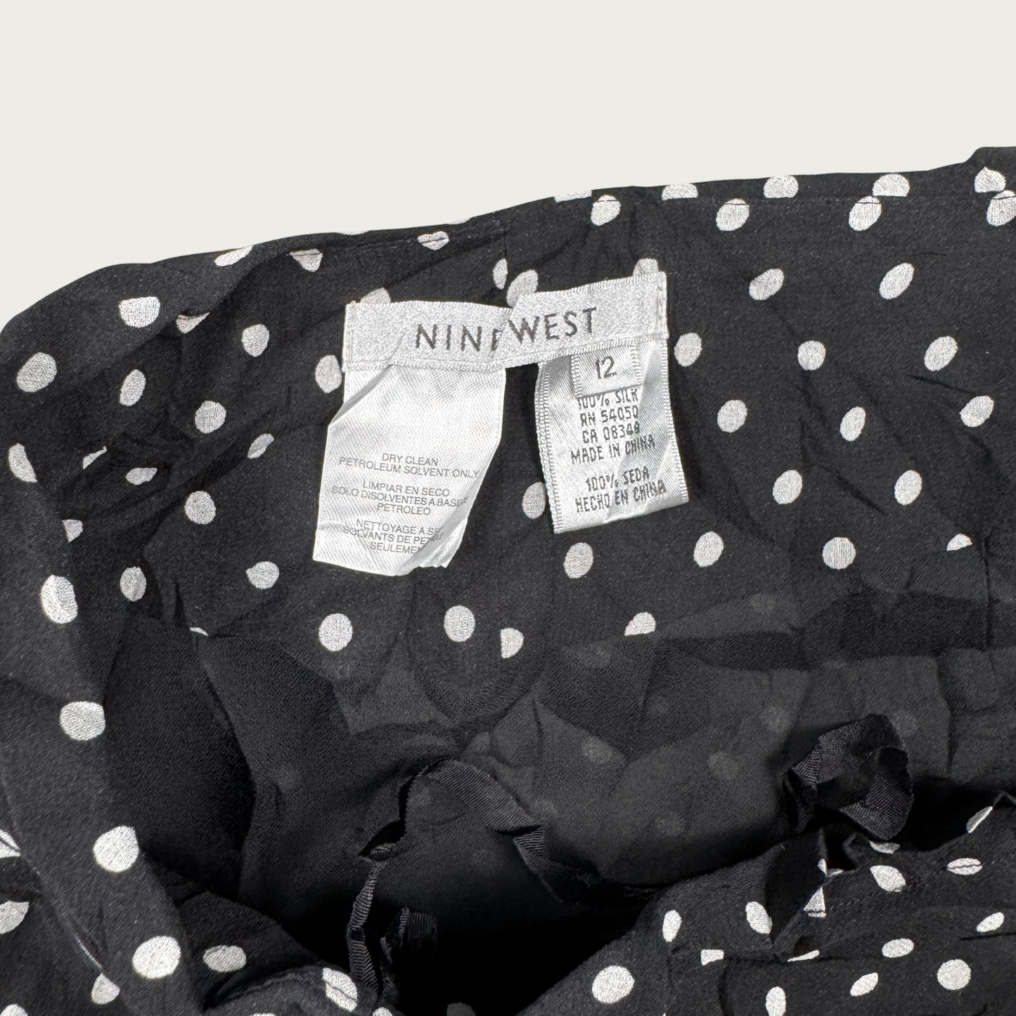 (32") Black/White Polka Dot Silk Midi Skirt
