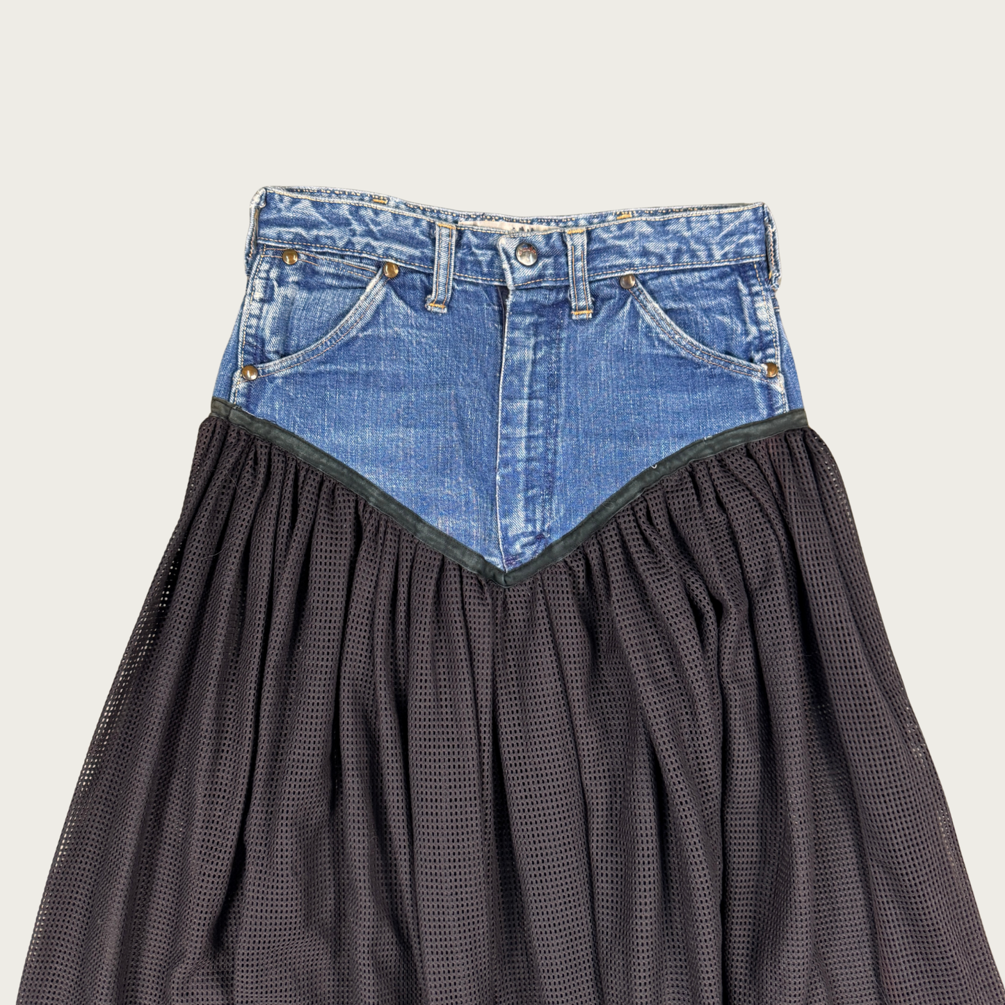 (26") Reworked Vintage Mesh Jersey Denim Skirt