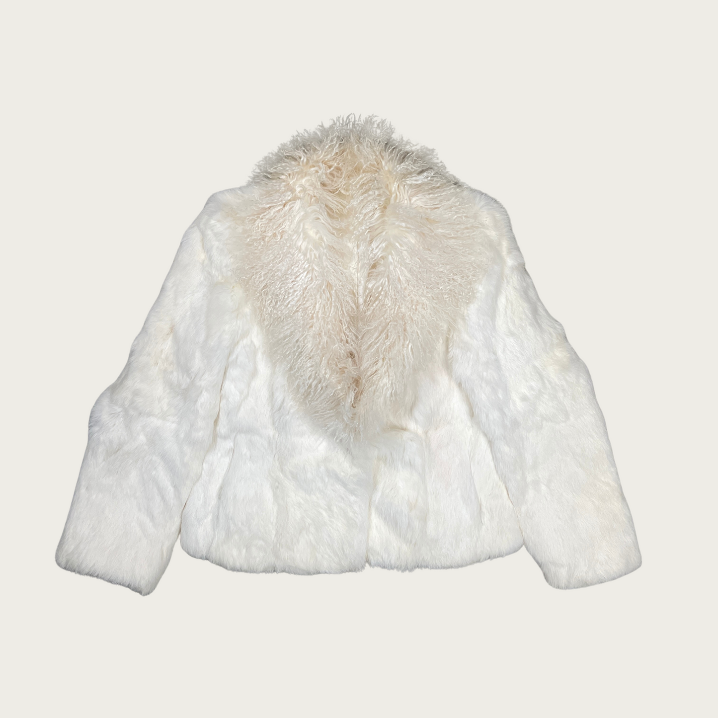 (L) Rabbit and Mongolian Lamb White Fur Jacket