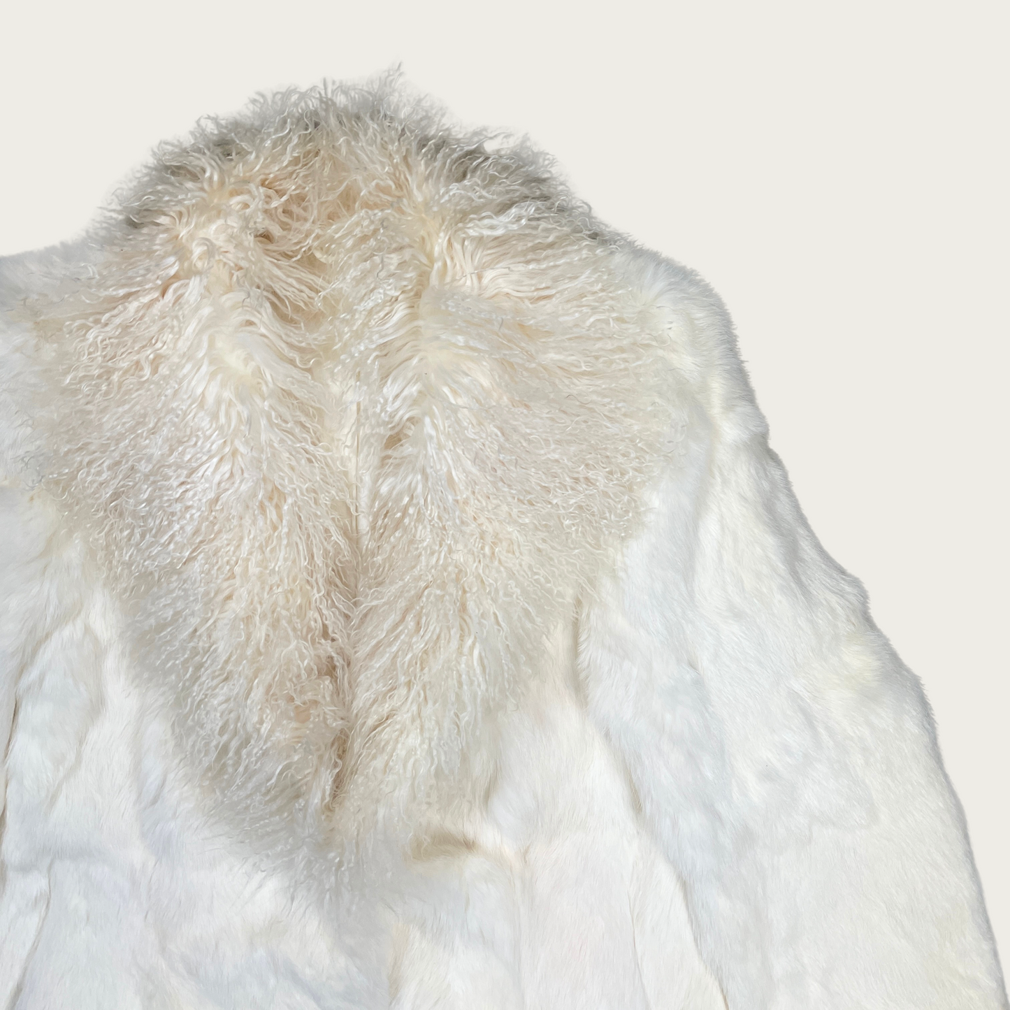 (L) Rabbit and Mongolian Lamb White Fur Jacket