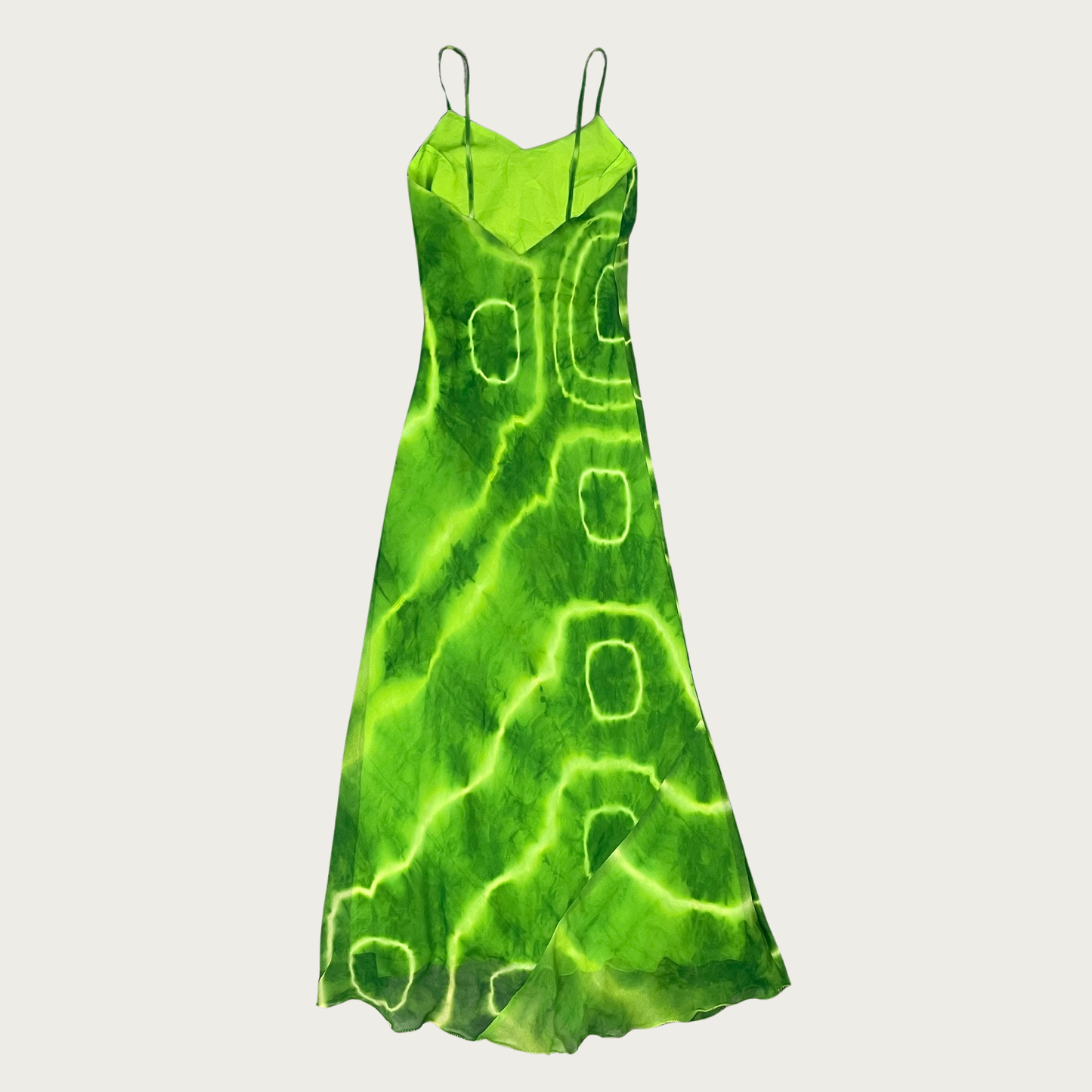 (S) Green Tie Dye Bias Cut Maxi Dress