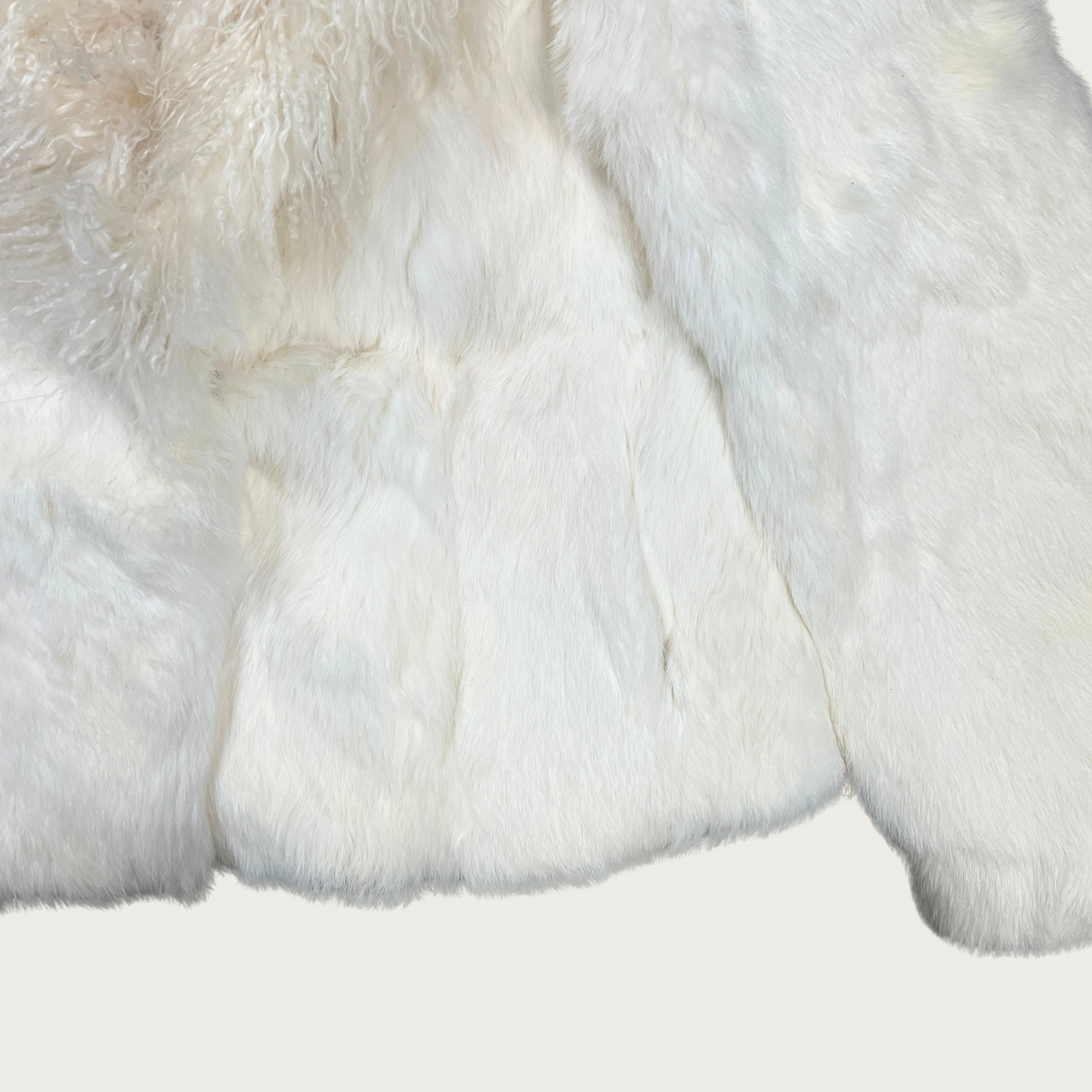 (L) Rabbit and Mongolian Lamb White Fur Jacket