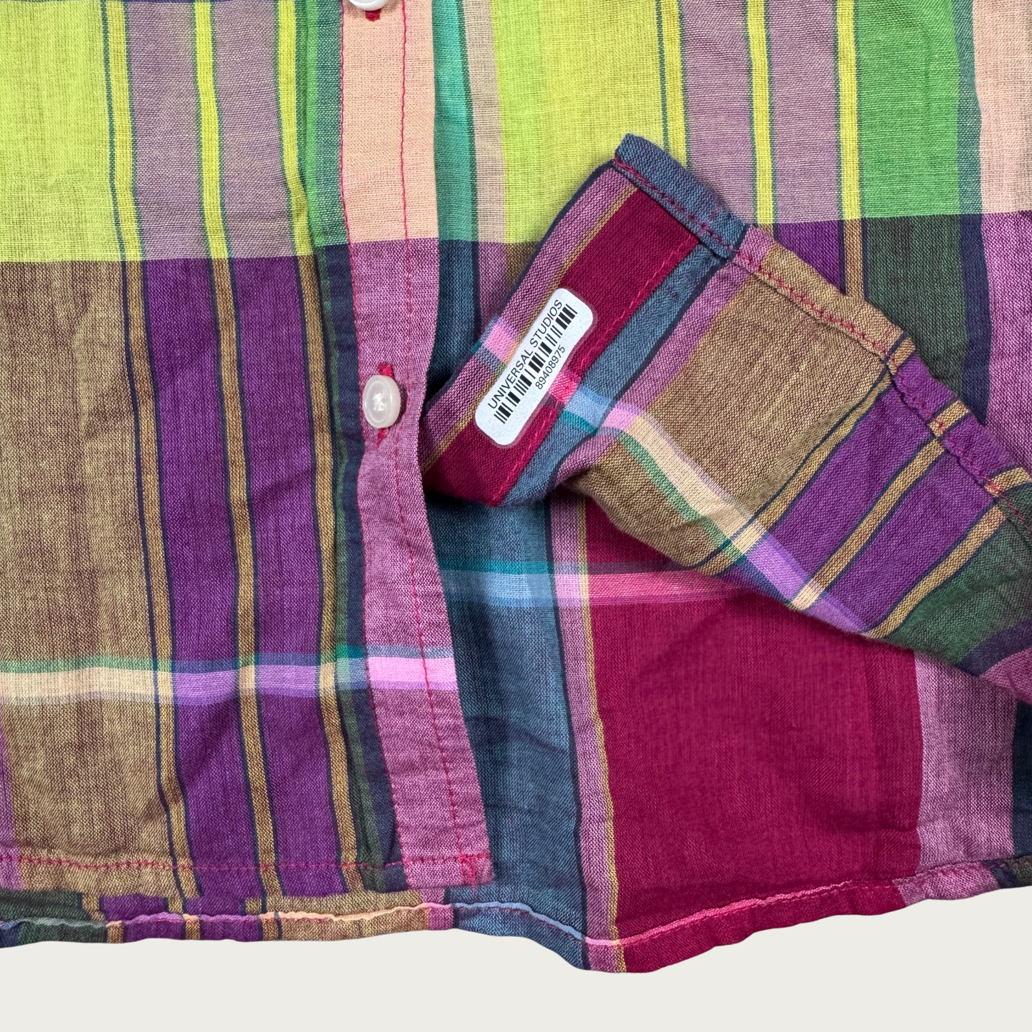(L) Magenta Multicolor Plaid Cotton Blouse