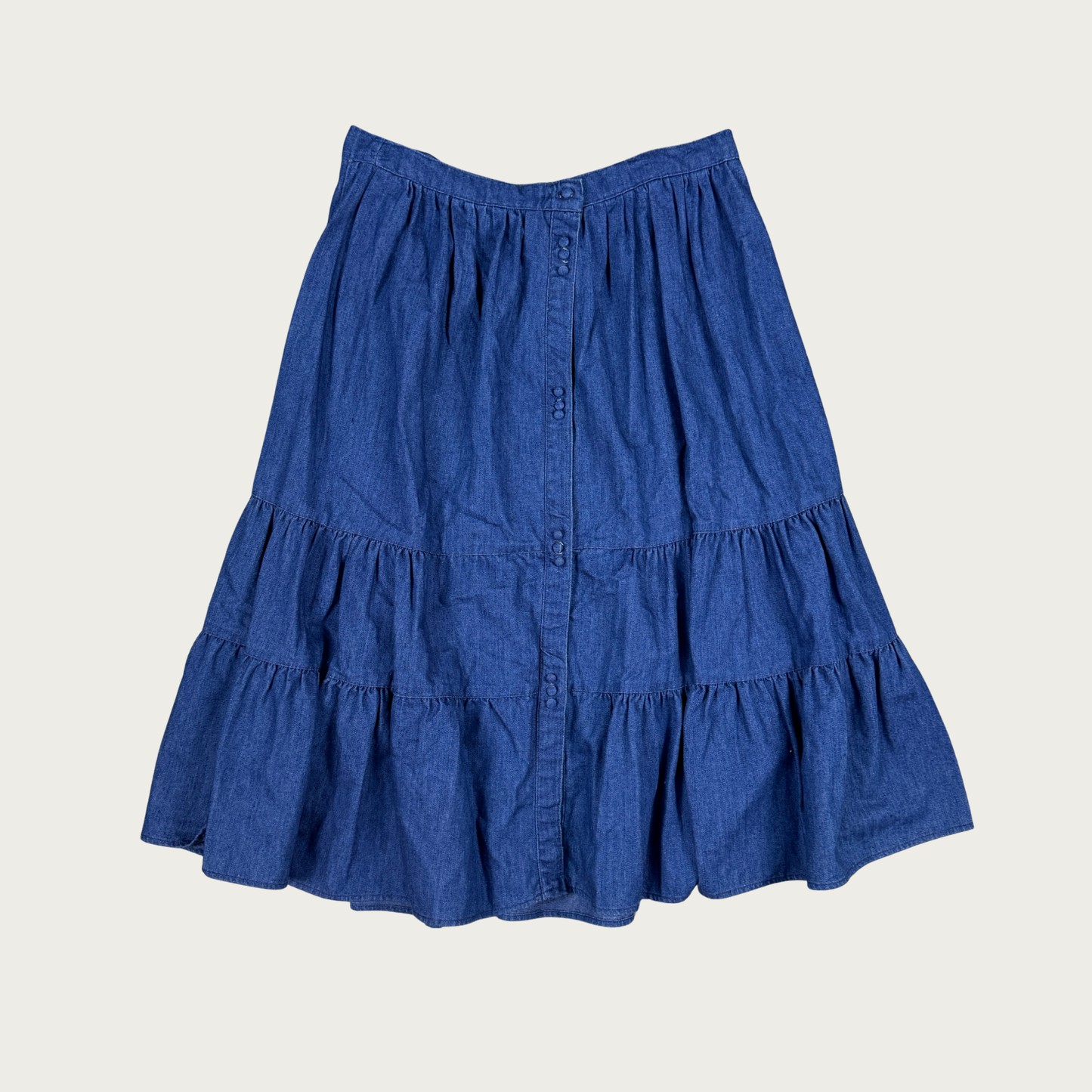 (31") Tiered Lightweight Denim Midi Skirt