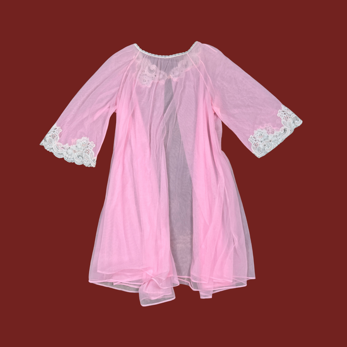(M) 60s/70s Pink Lace Trim Peignoir