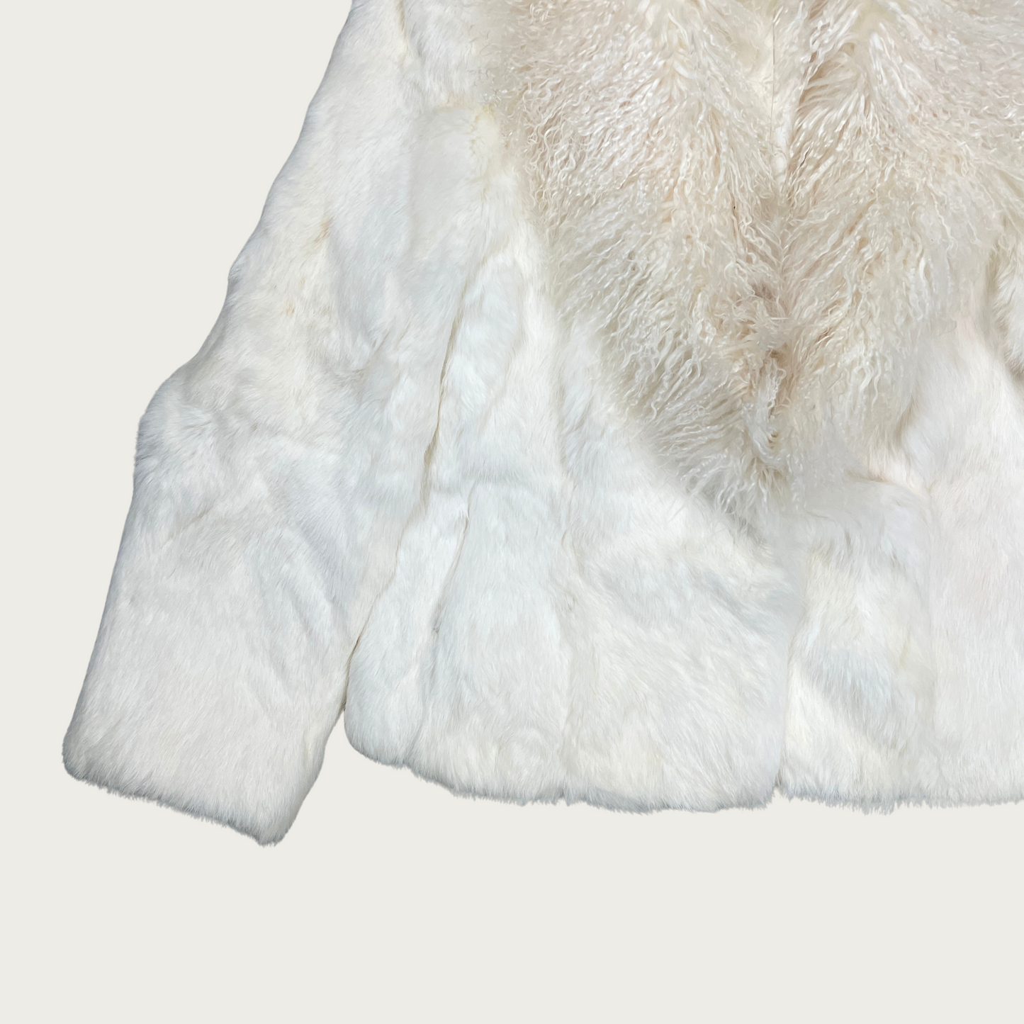 (L) Rabbit and Mongolian Lamb White Fur Jacket