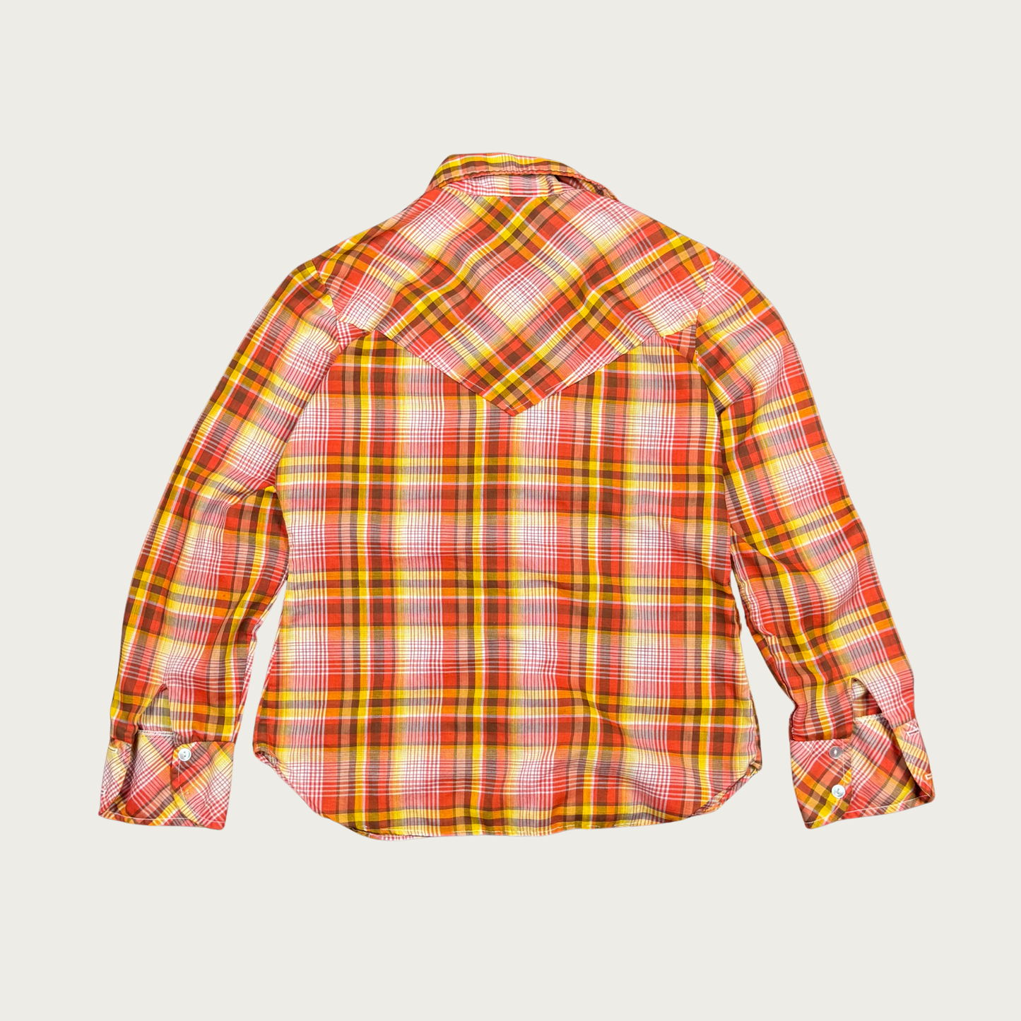 (M) 70s Orange Plaid Western Shirt