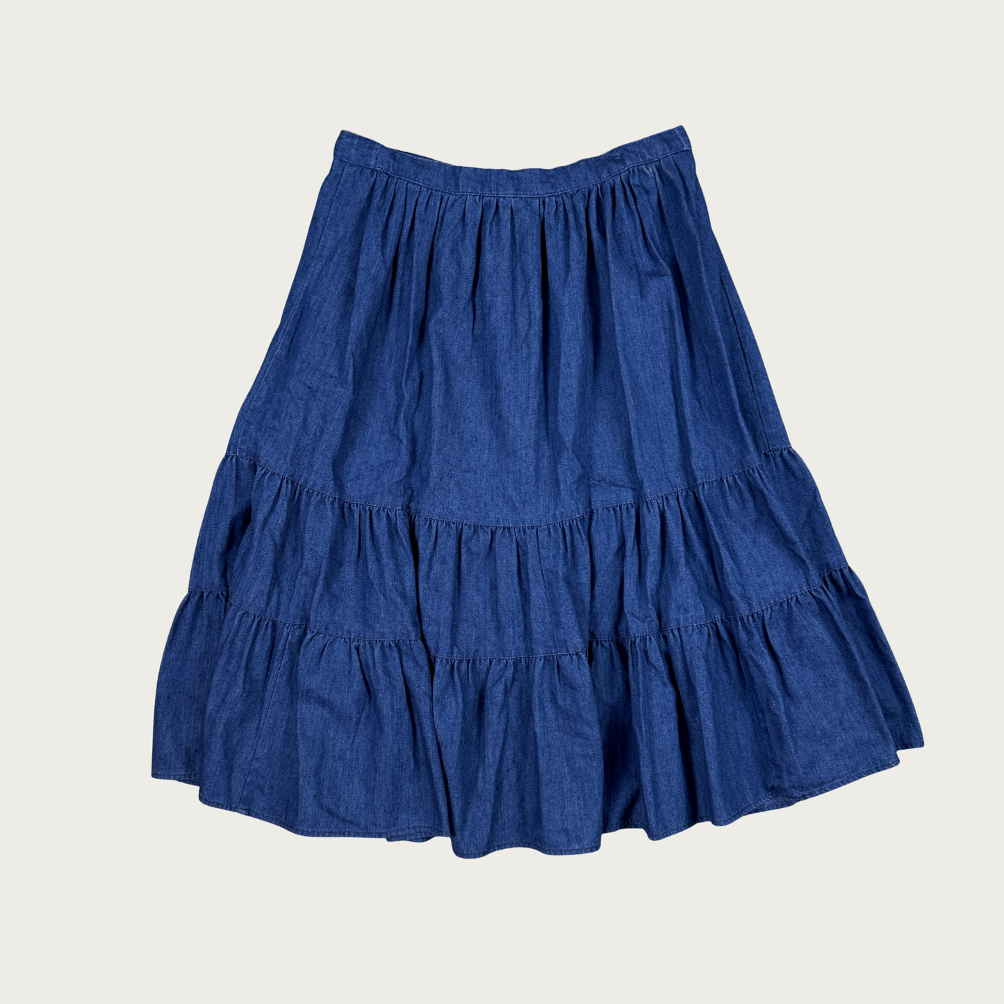 (31") Tiered Lightweight Denim Midi Skirt