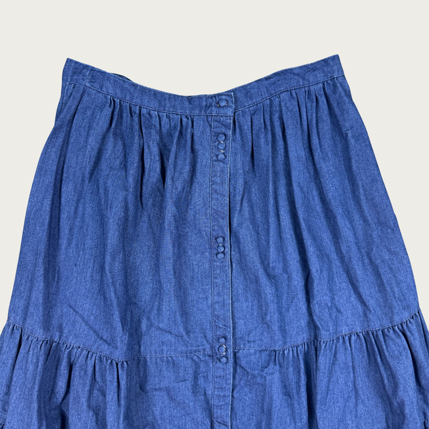 (31") Tiered Lightweight Denim Midi Skirt
