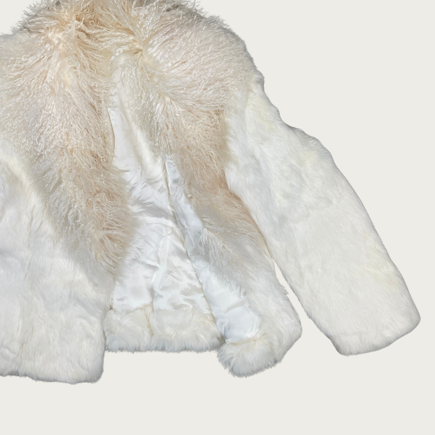 (L) Rabbit and Mongolian Lamb White Fur Jacket