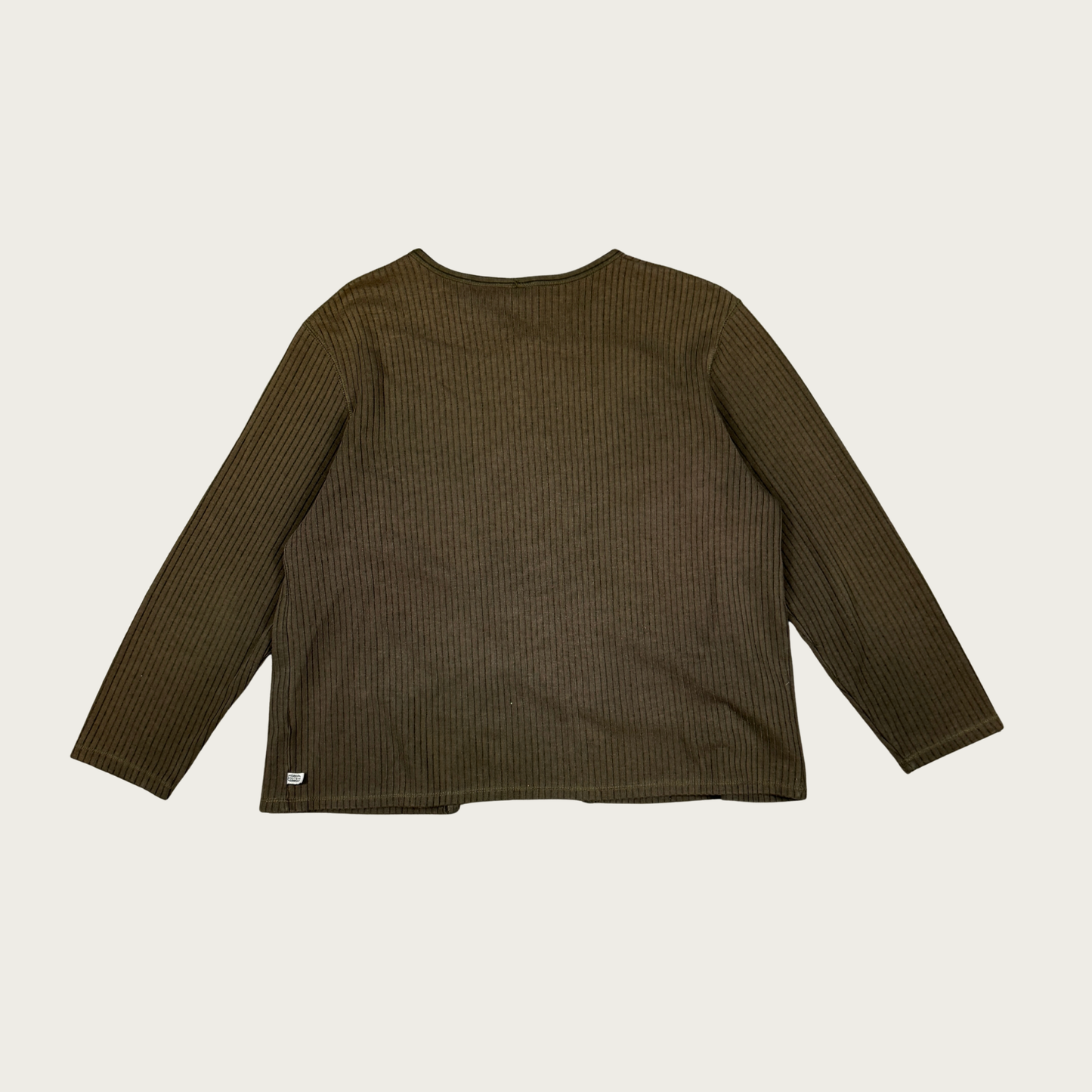 (L) Khaki Green Ribbed Cardigan