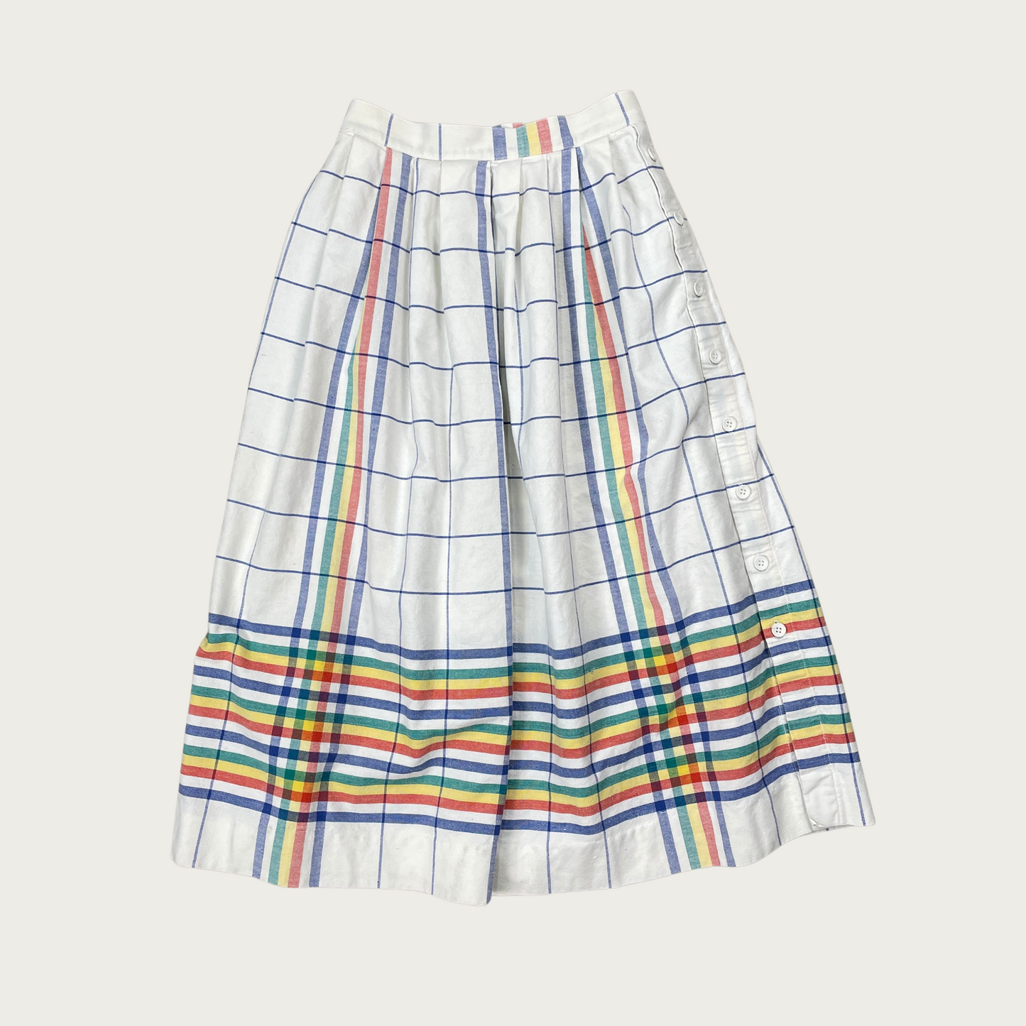 (25") Rainbow Plaid Button Up Midi Skirt