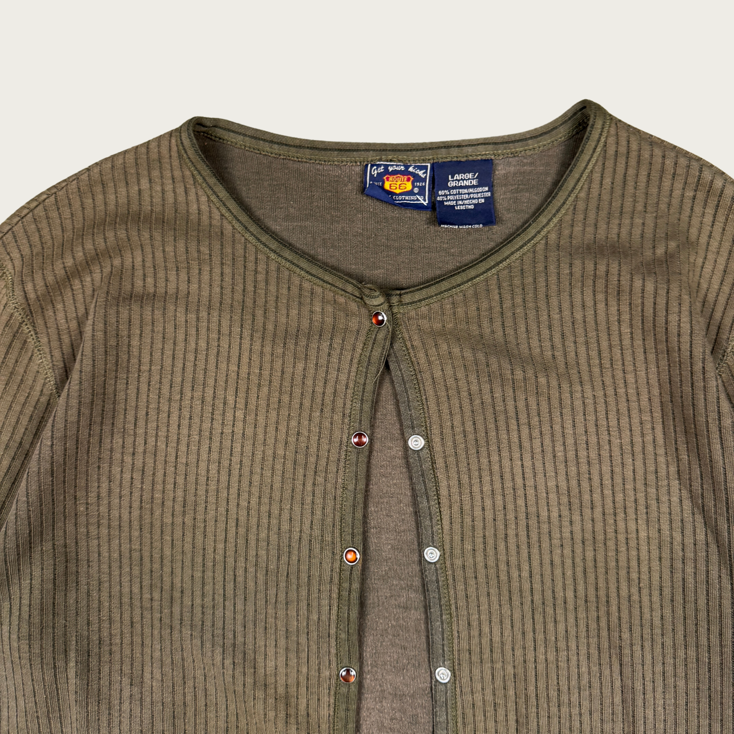 (L) Khaki Green Ribbed Cardigan