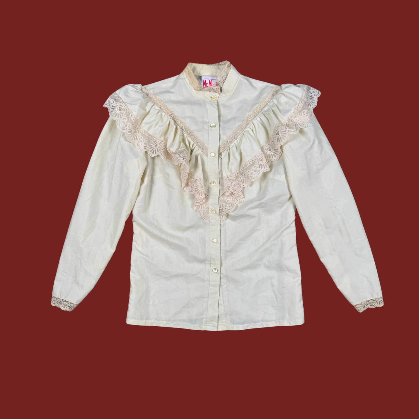 (M/L) 70s/80s Cream Lace Ruffle Blouse