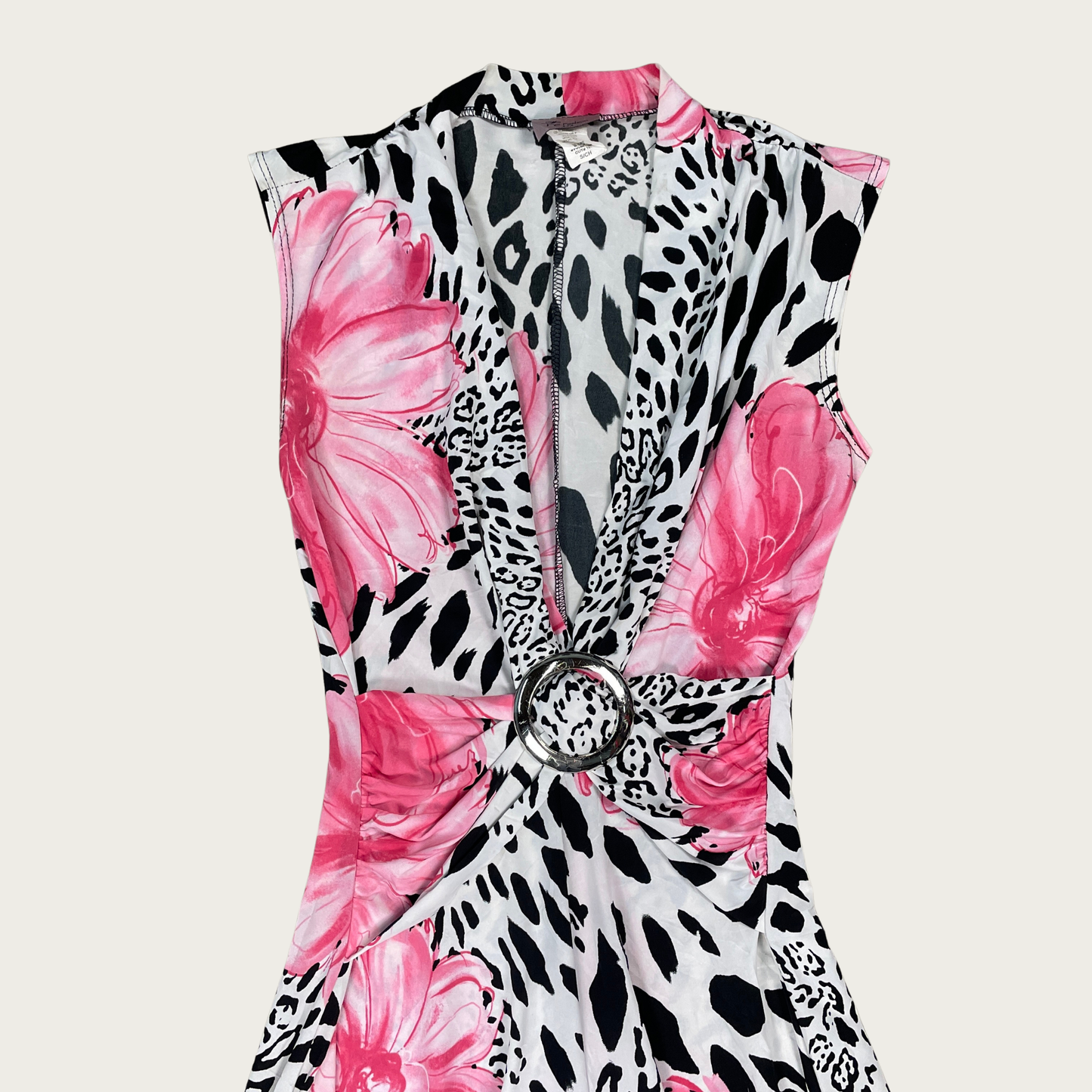 (XS/S) Y2K Pink Floral Animal Print Midi Dress