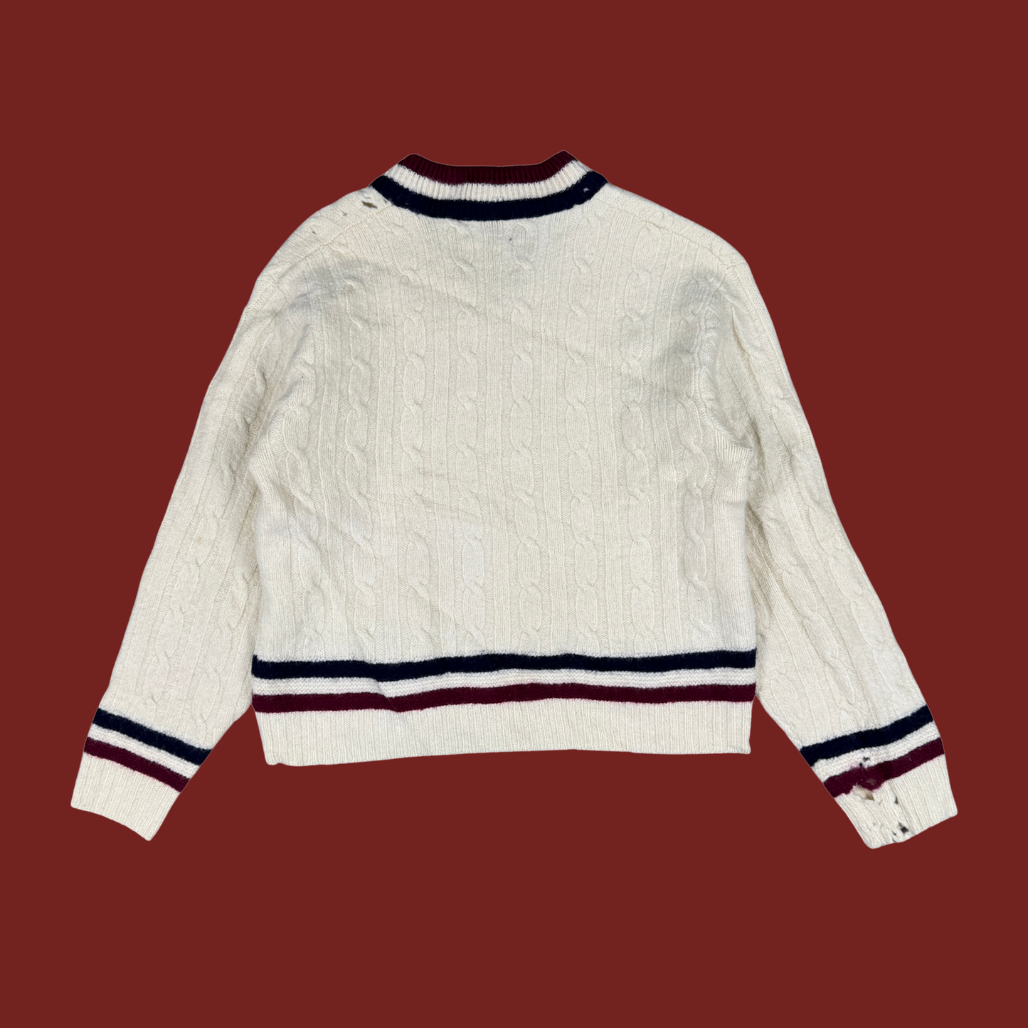 (L) 70s Wool Cable Knit Tennis Sweater