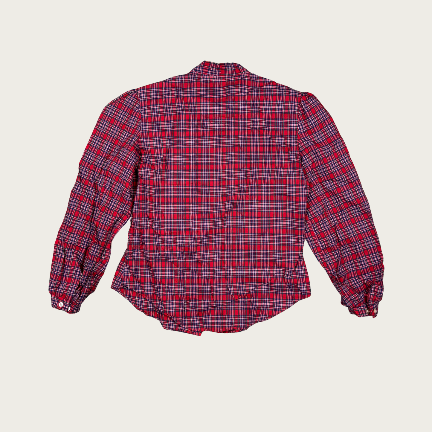 (L) Red Plaid Neck Tie Blouse