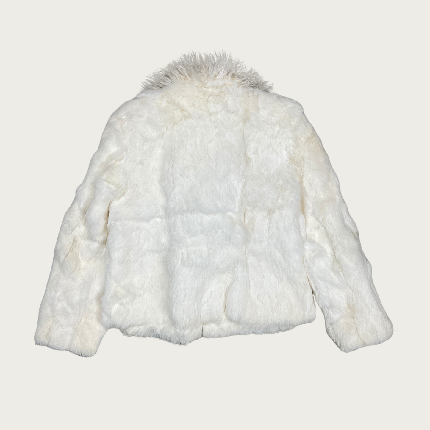 (L) Rabbit and Mongolian Lamb White Fur Jacket