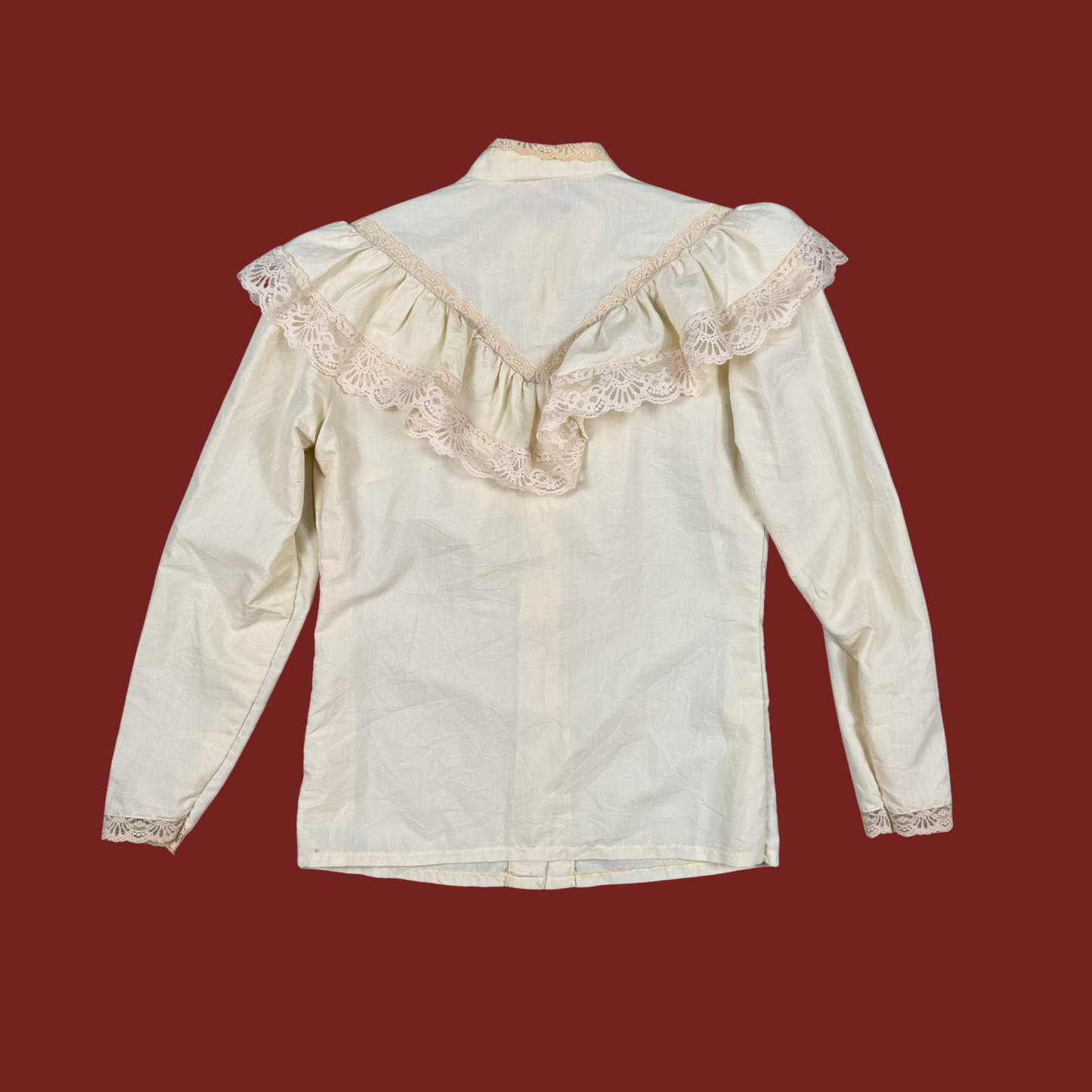 (M/L) 70s/80s Cream Lace Ruffle Blouse