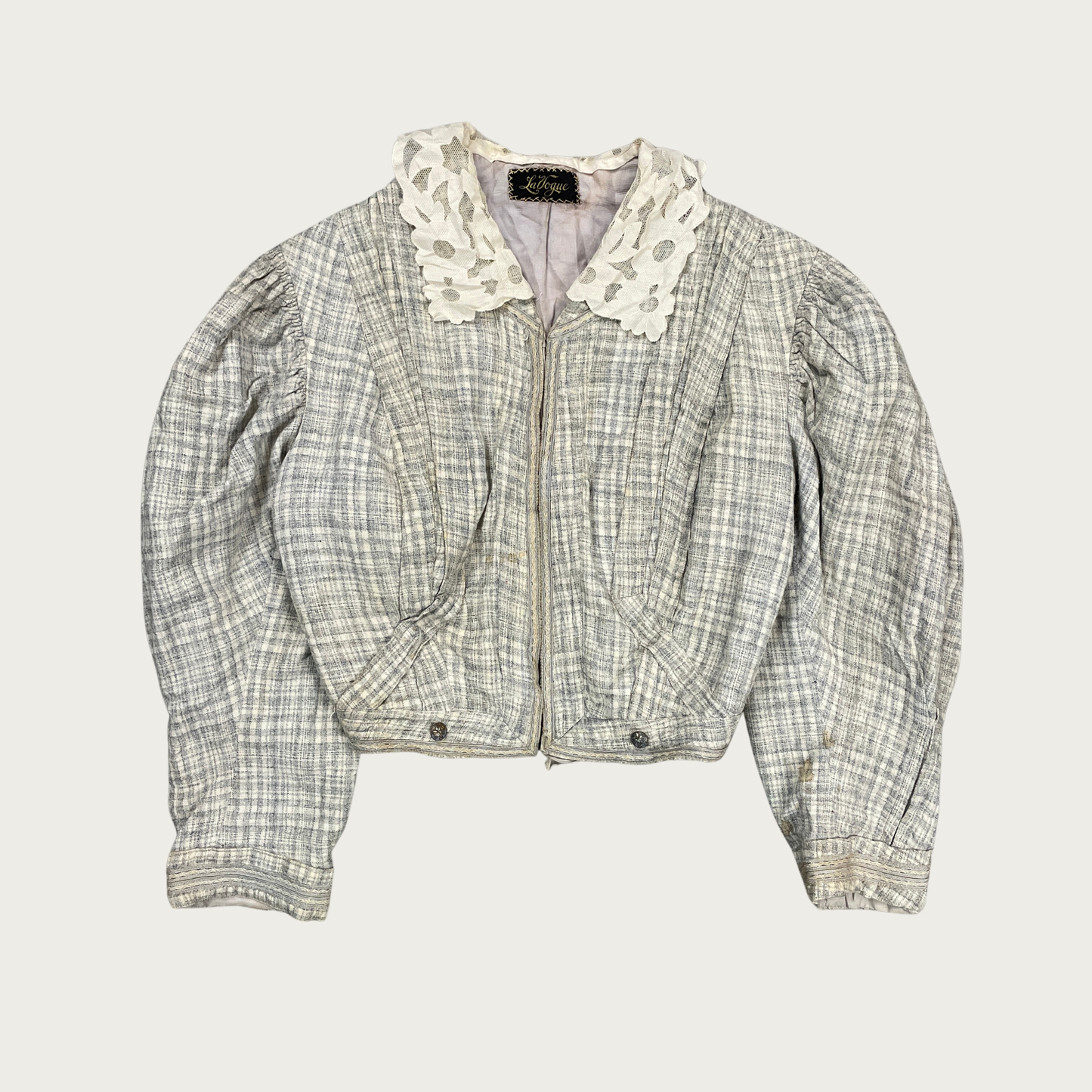 (XS/S) Antique Early 1900s Light Blue Plaid Jacket