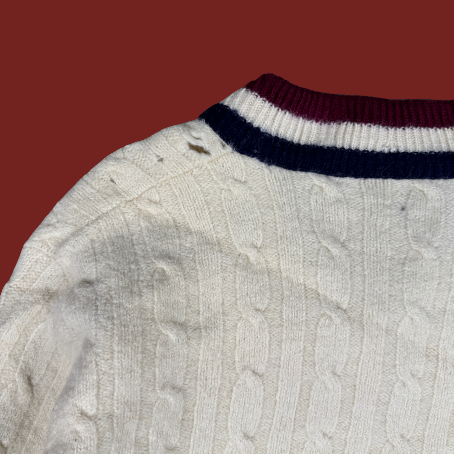 (L) 70s Wool Cable Knit Tennis Sweater