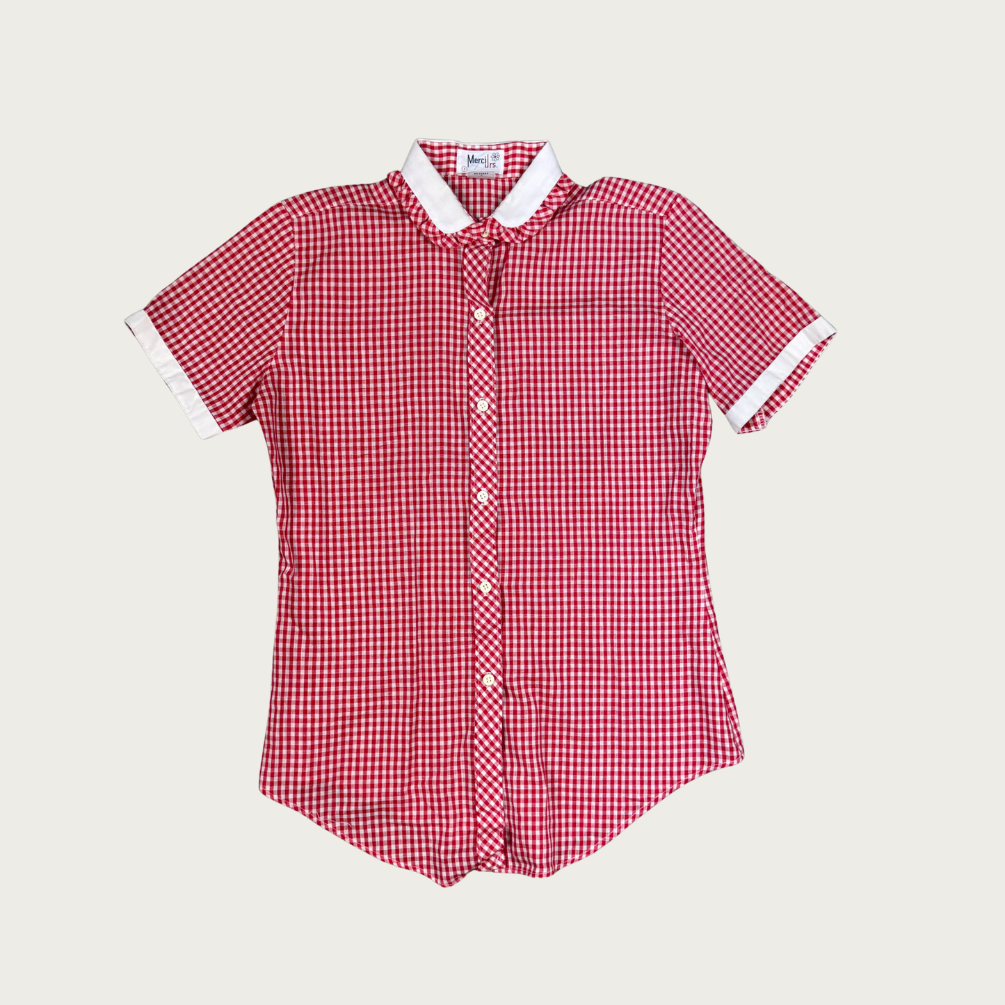 (M) 70s/80s Red Gingham Short Sleeve Blouse