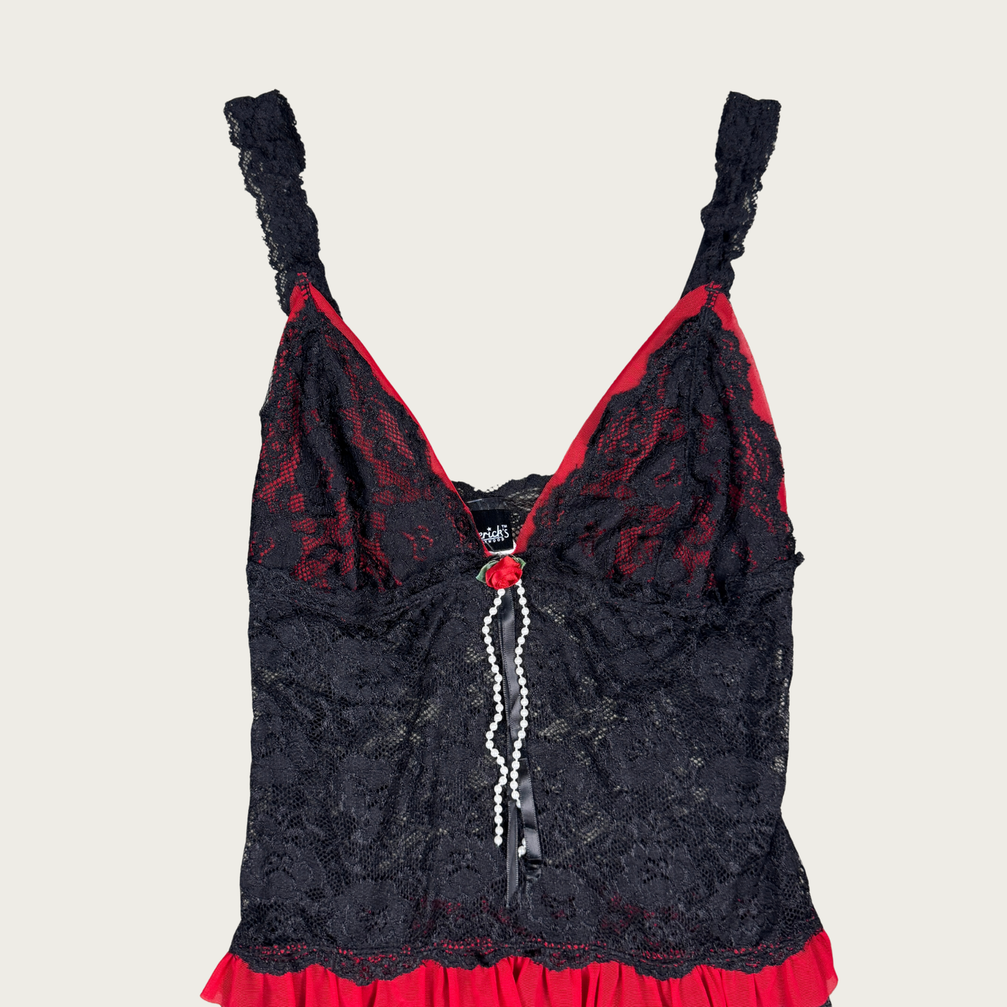 (S) Frederick's of Hollywood Black/Red Asymmetrical Rose Slip Dress
