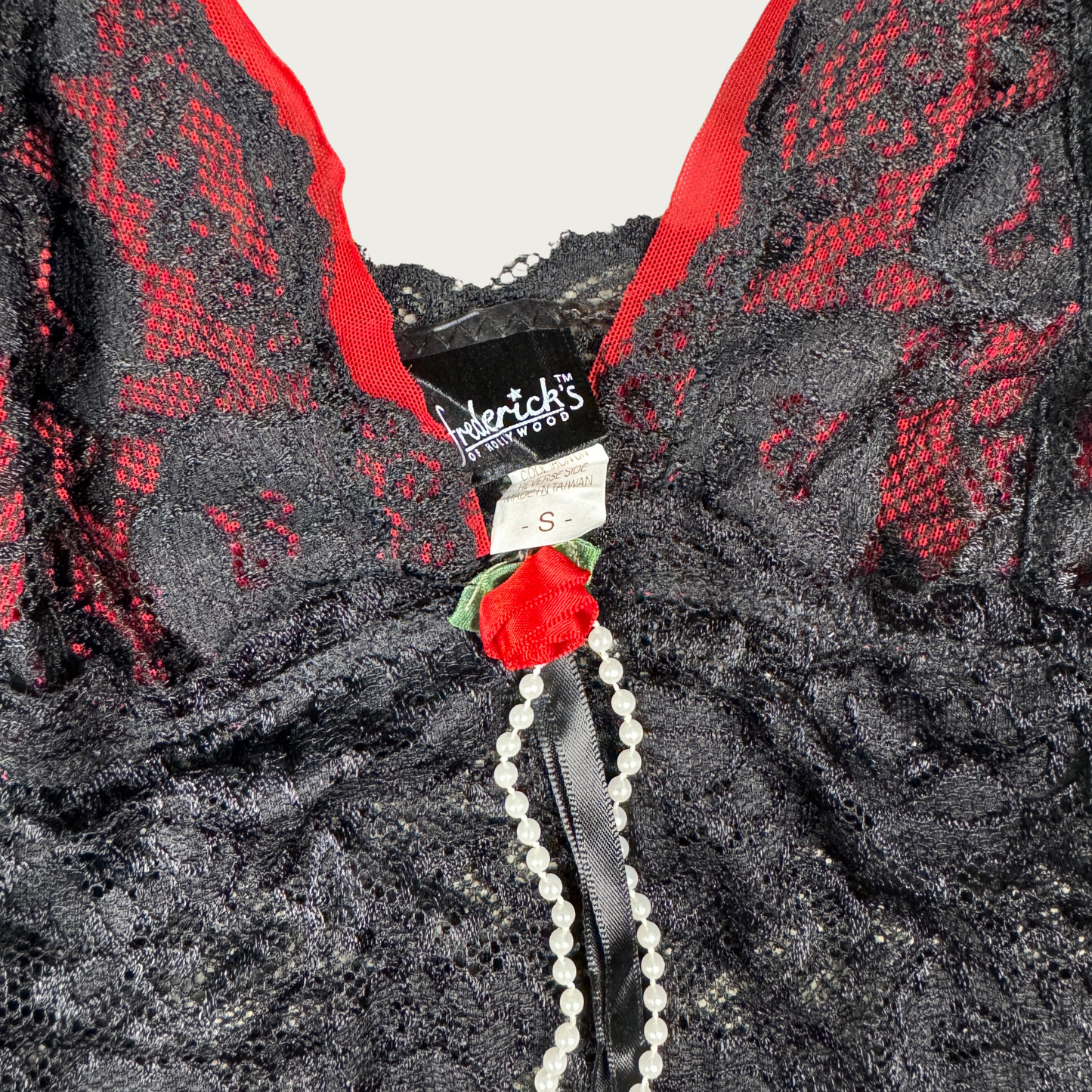 (S) Frederick's of Hollywood Black/Red Asymmetrical Rose Slip Dress