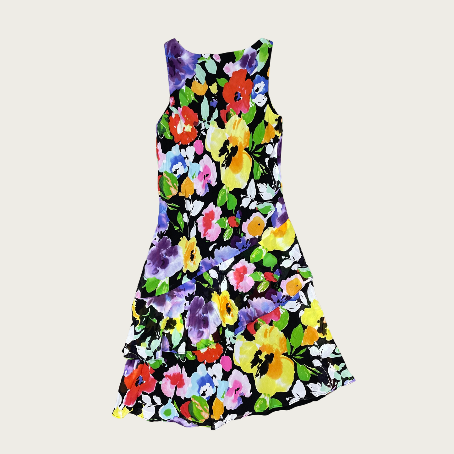 (S) Ralph Lauren Multicolor Floral Ruffle Midi Dress
