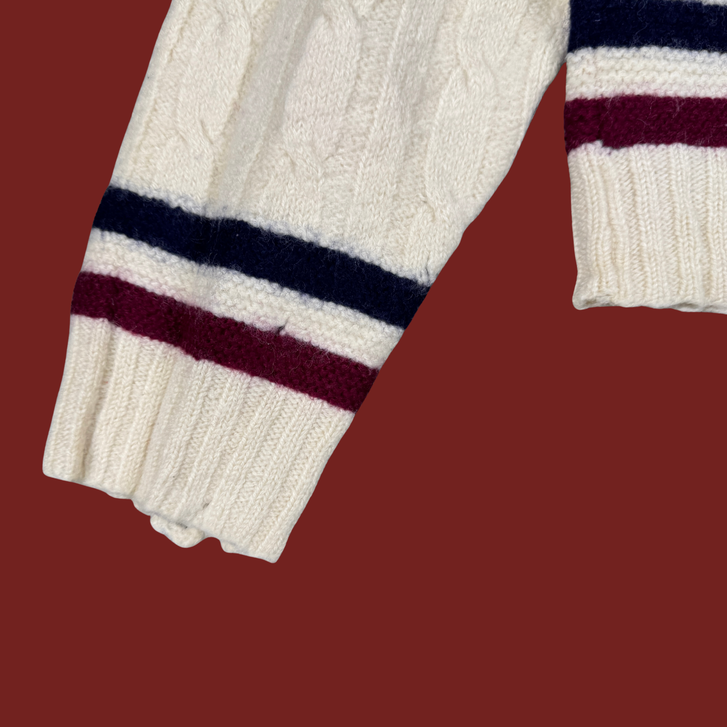 (L) 70s Wool Cable Knit Tennis Sweater
