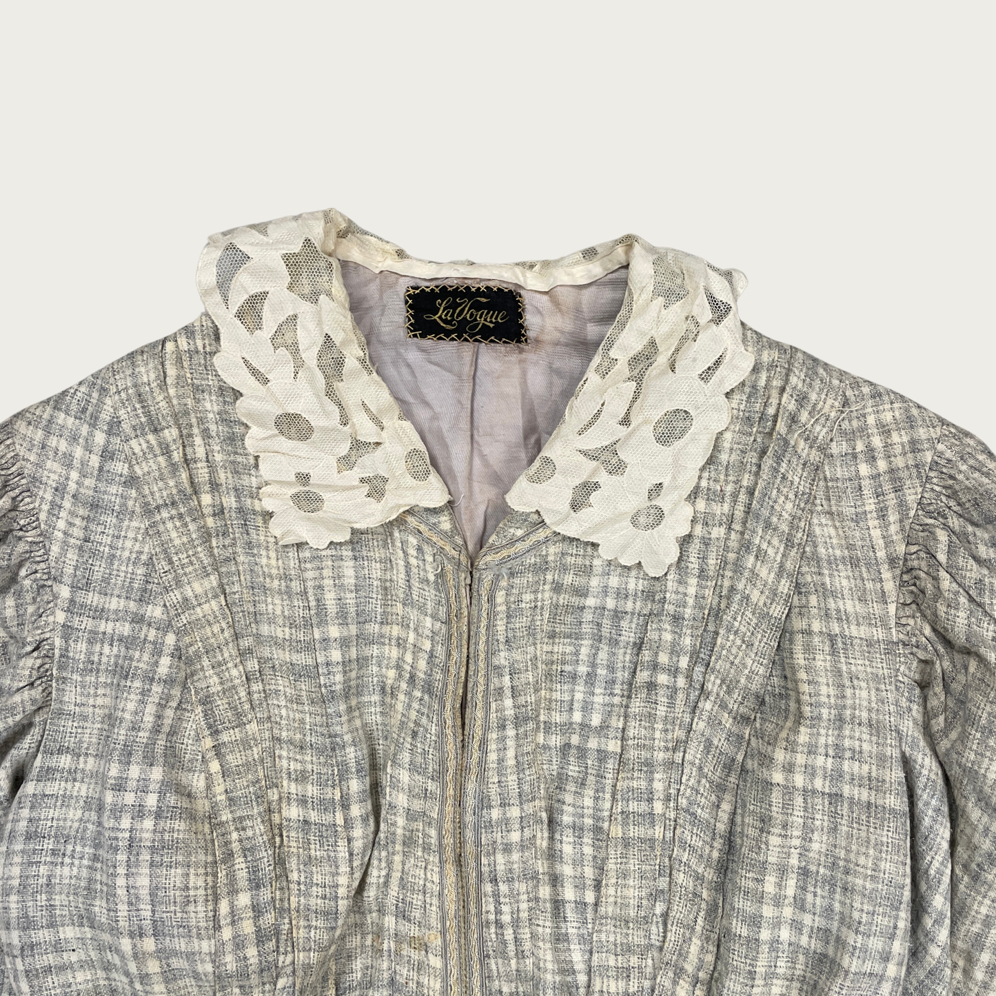 (XS/S) Antique Early 1900s Light Blue Plaid Jacket