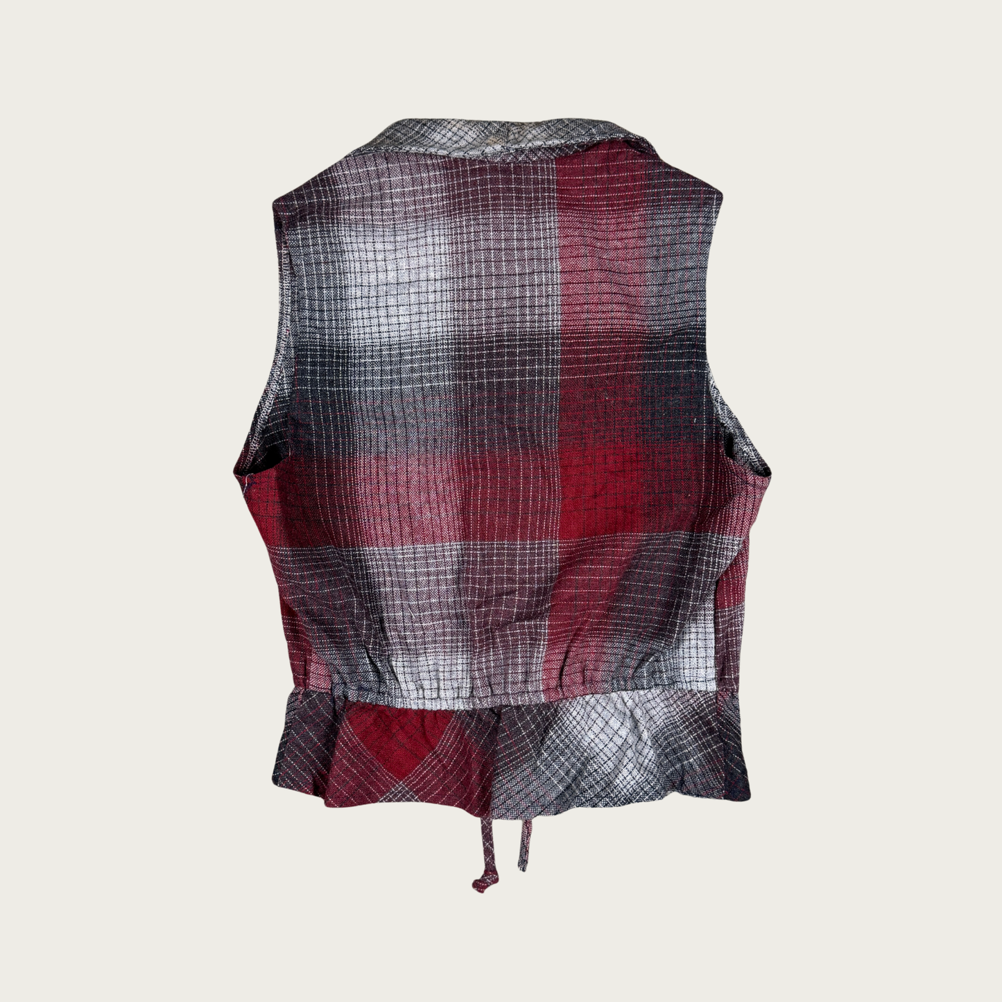 (S/M) 60s/70s Red/Gray Plaid Wool Top