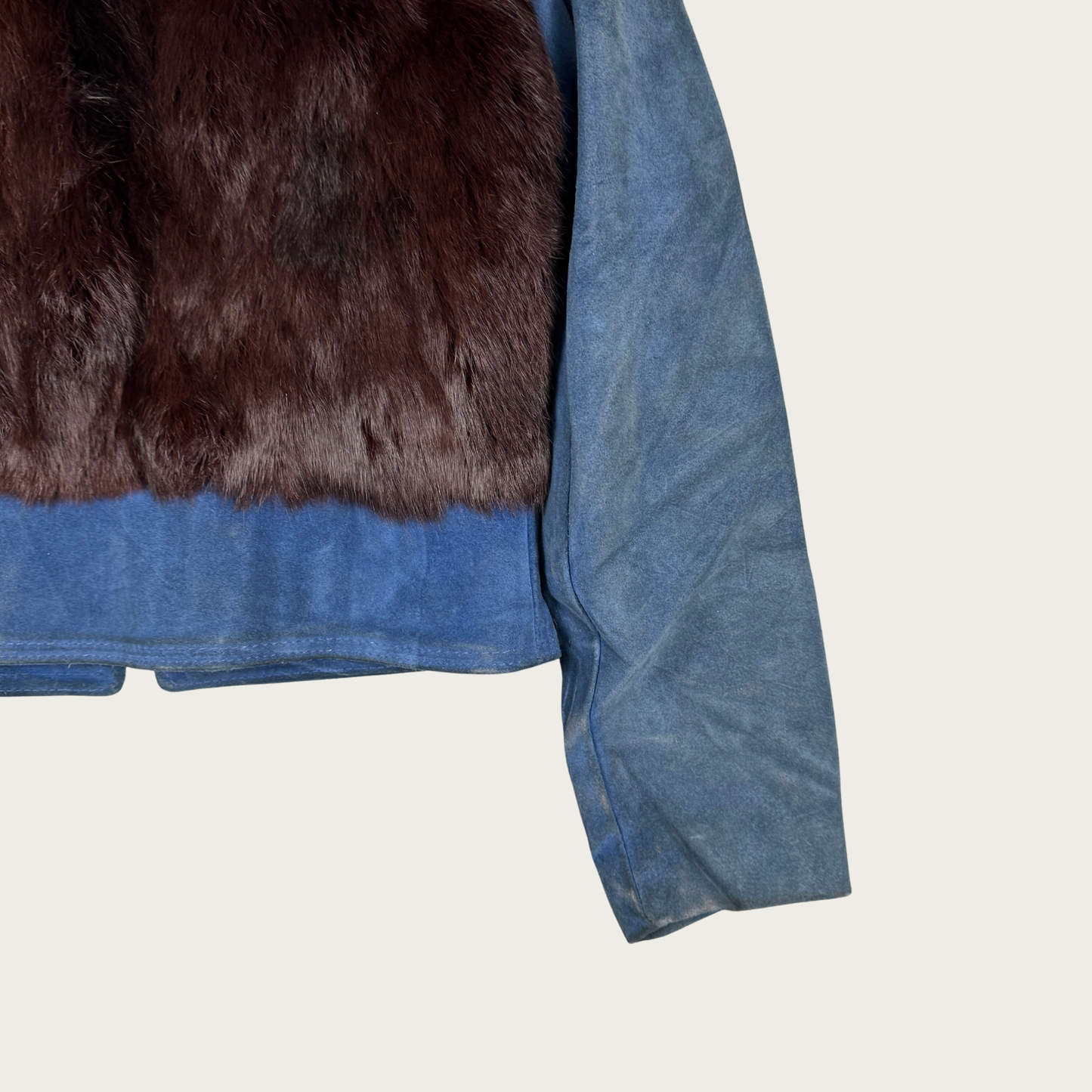 (XS/S) 60s/70s Blue Suede and Brown Fur Paneled Jacket