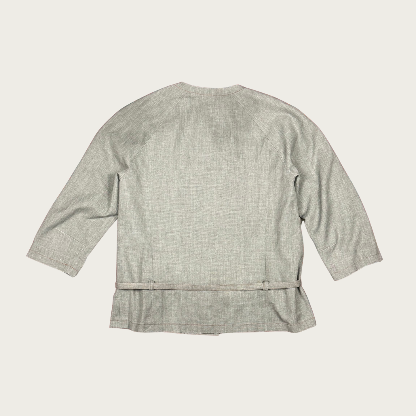 (M) 70s/80s Gray Button Up Belted Top