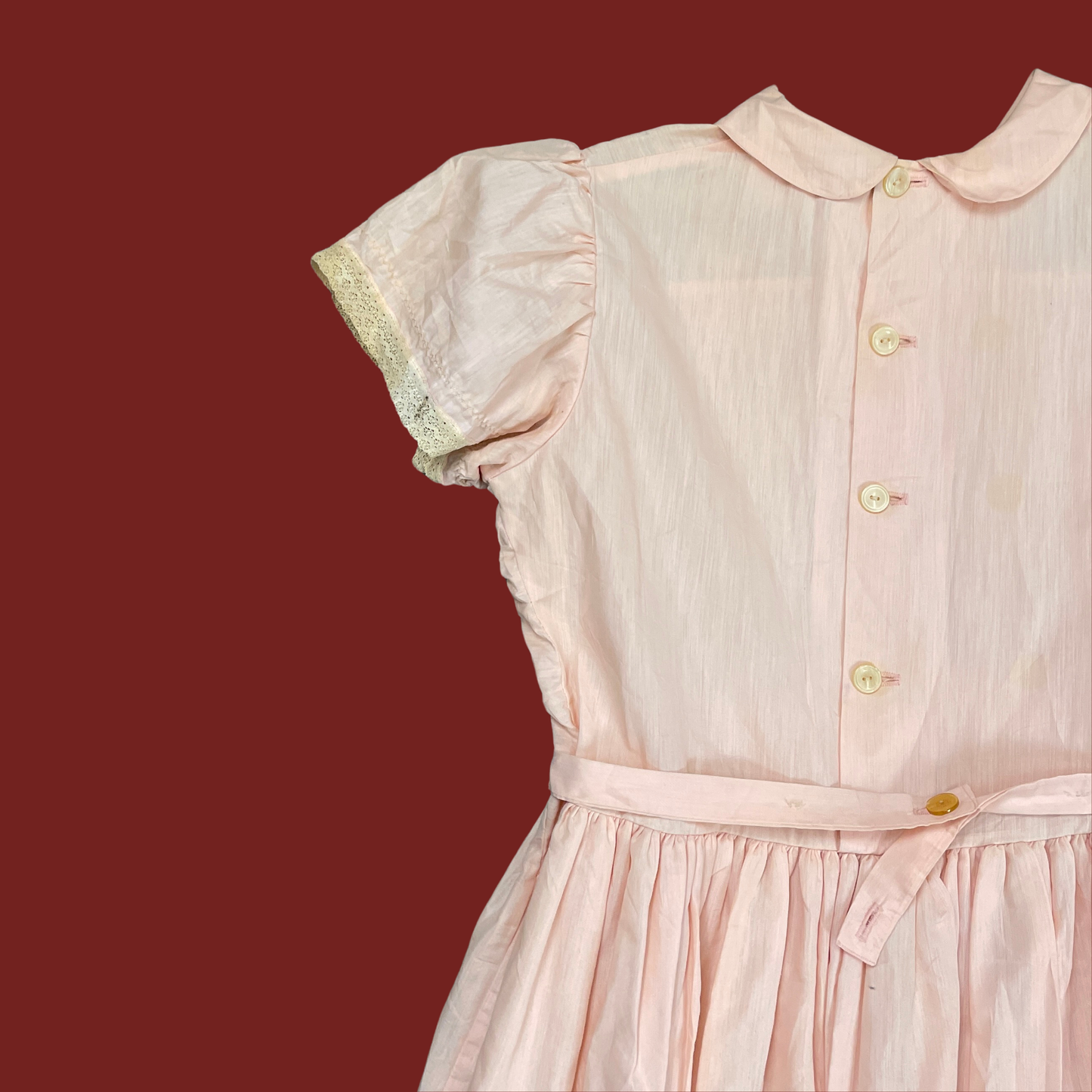 (S) Baby Pink Lace Trim Collared Mini Dress