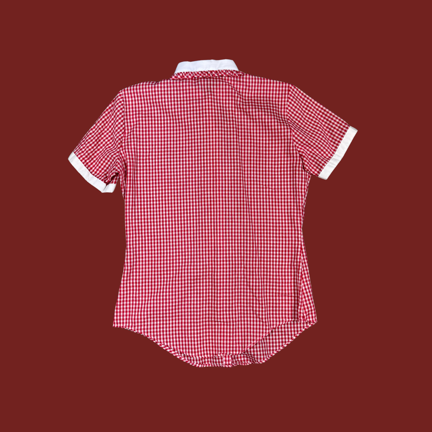 (M) 70s/80s Red Gingham Short Sleeve Blouse