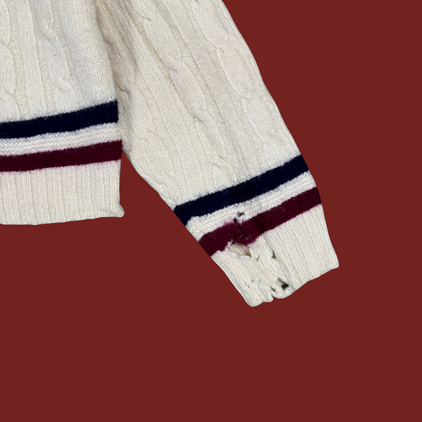(L) 70s Wool Cable Knit Tennis Sweater