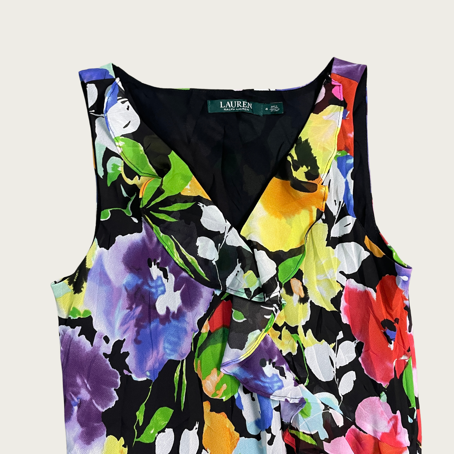 (S) Ralph Lauren Multicolor Floral Ruffle Midi Dress