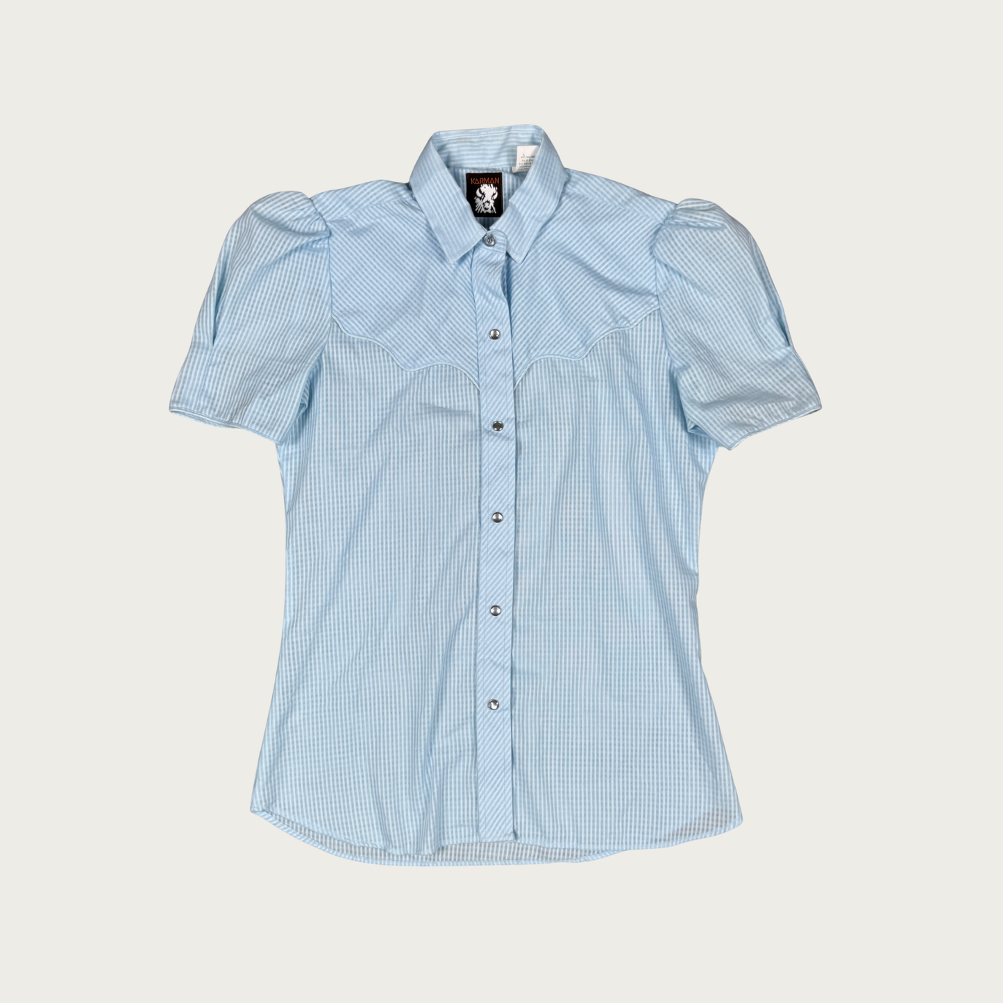 (M) 70s/80s Light Blue Western Snap Button Blouse