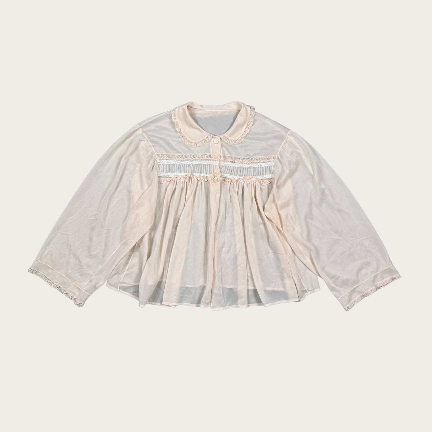 (S) 70s/80s Baby Pink Lace Trim Bed Jacket