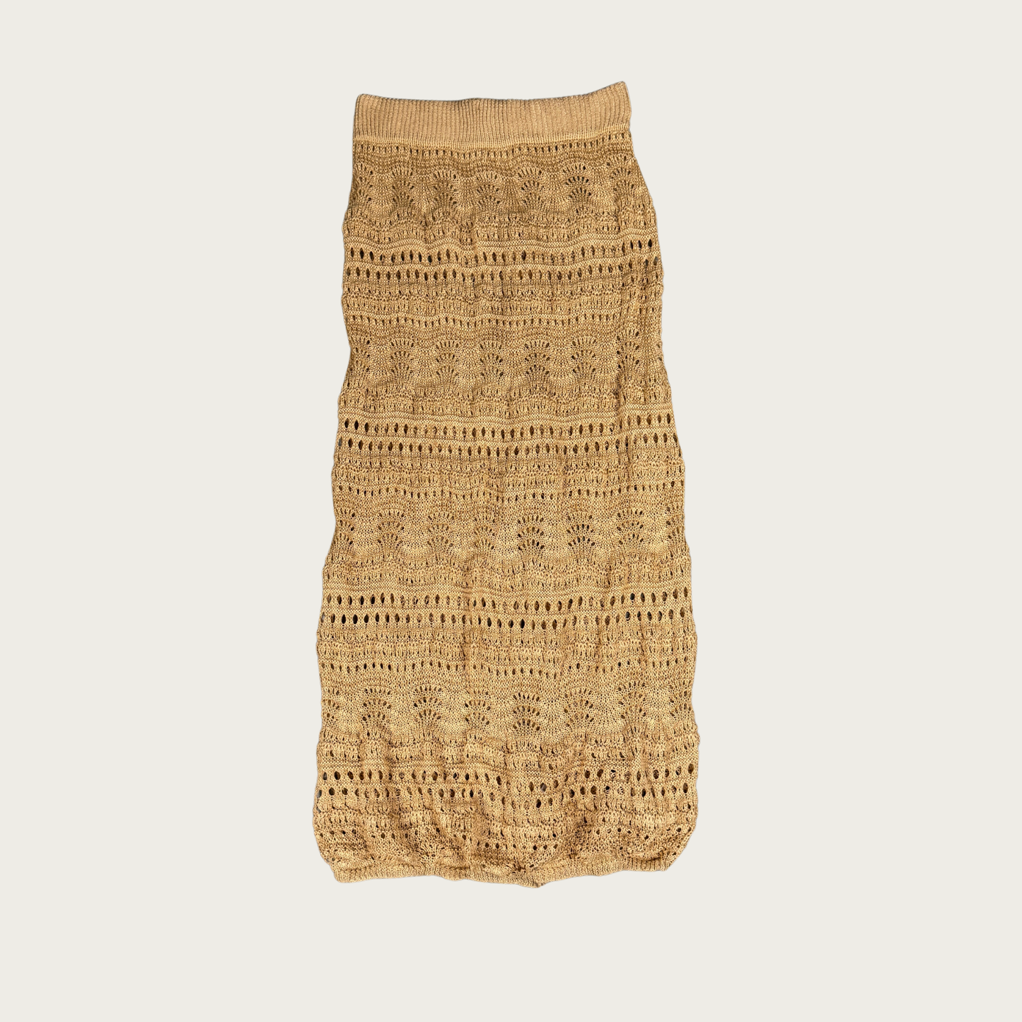 (S/M) Tan Open Knit Maxi Skirt