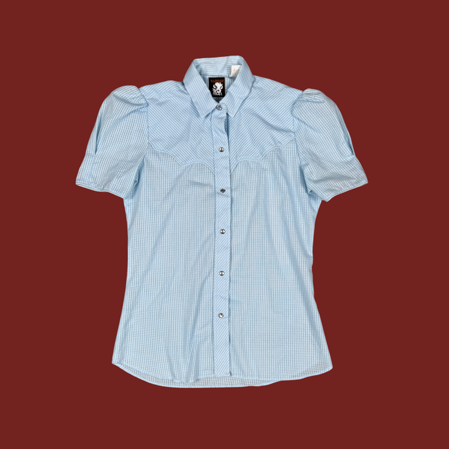 (M) 70s/80s Light Blue Western Snap Button Blouse