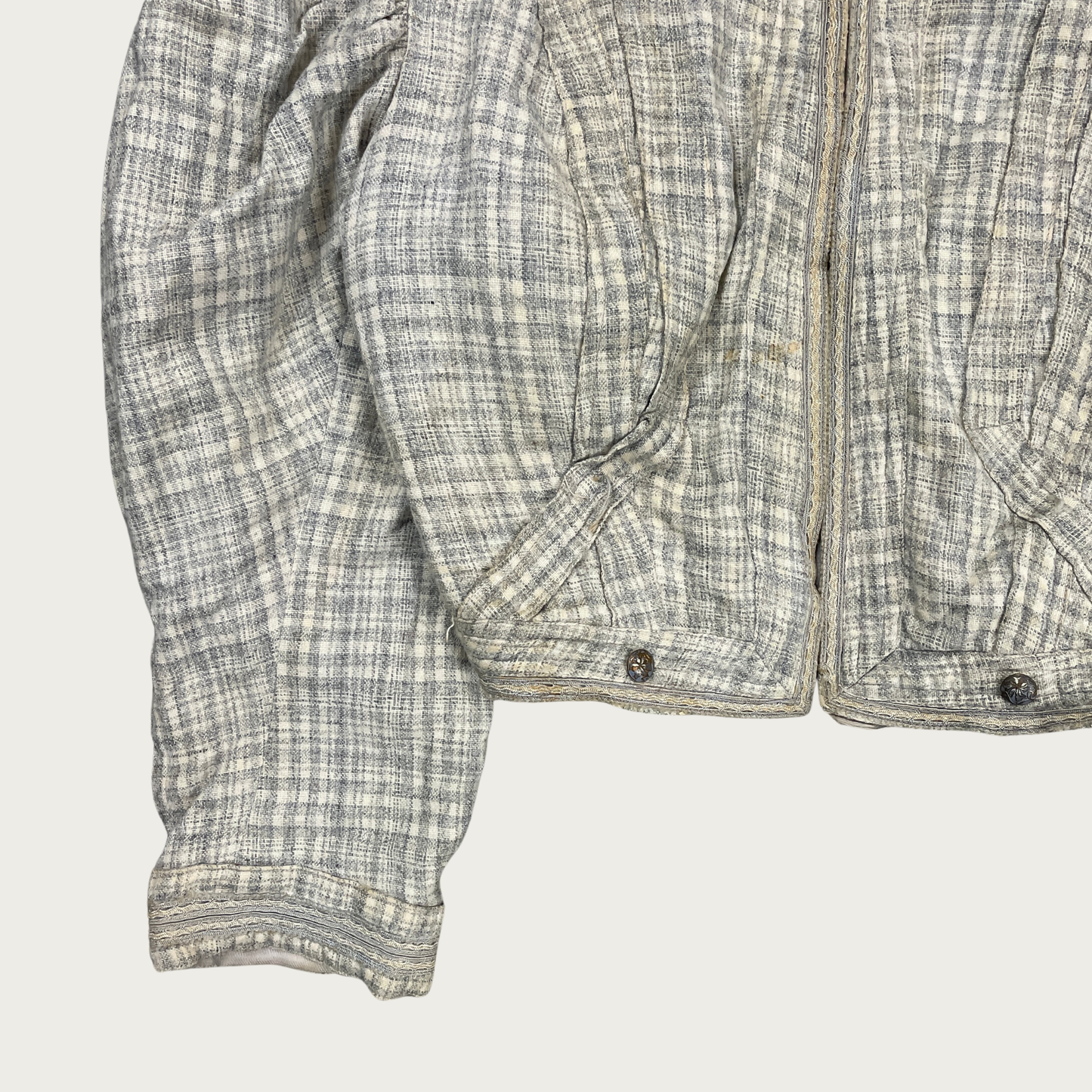 (XS/S) Antique Early 1900s Light Blue Plaid Jacket