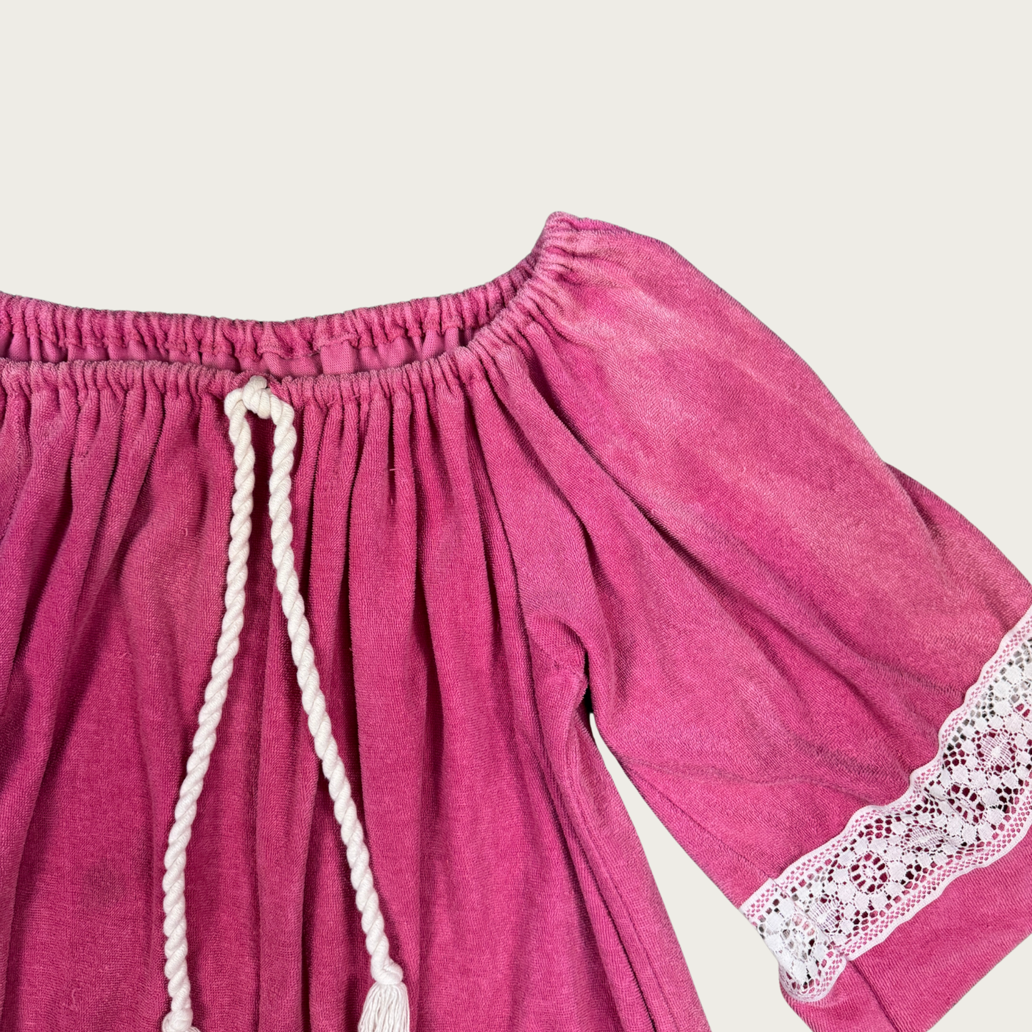(S/M) 70s Pink Terrycloth Bell Sleeve Mini Dress