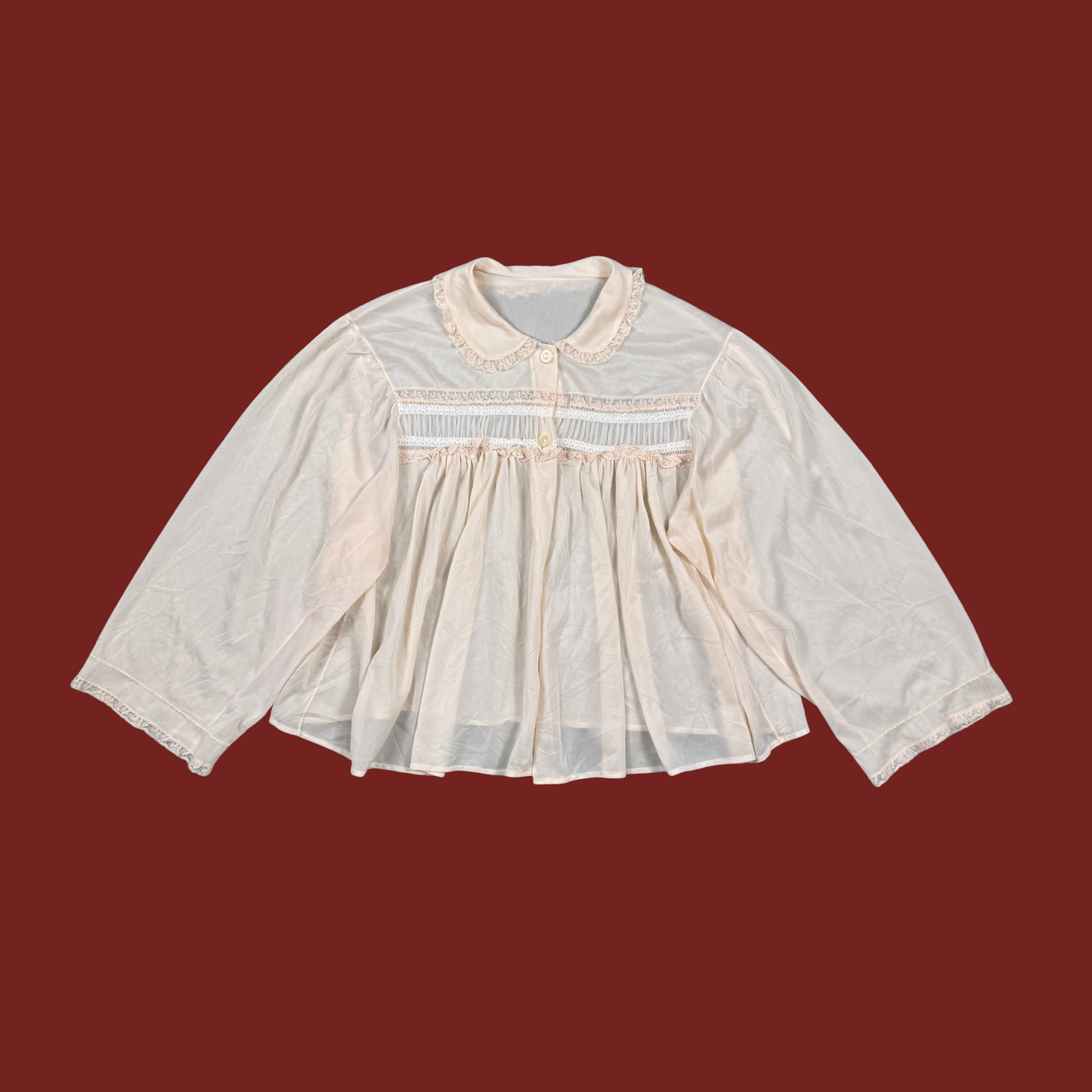 (S) 70s/80s Baby Pink Lace Trim Bed Jacket