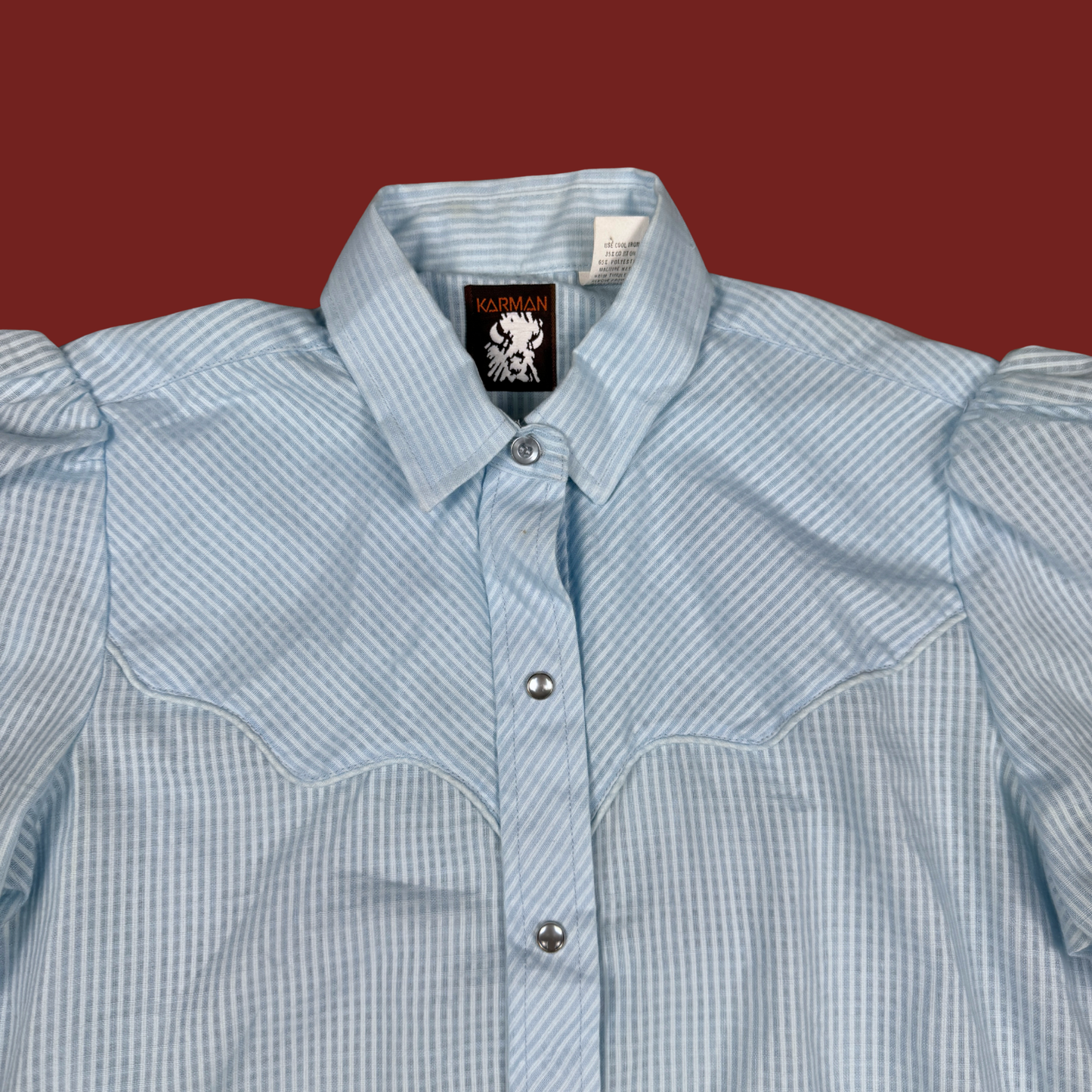 (M) 70s/80s Light Blue Western Snap Button Blouse