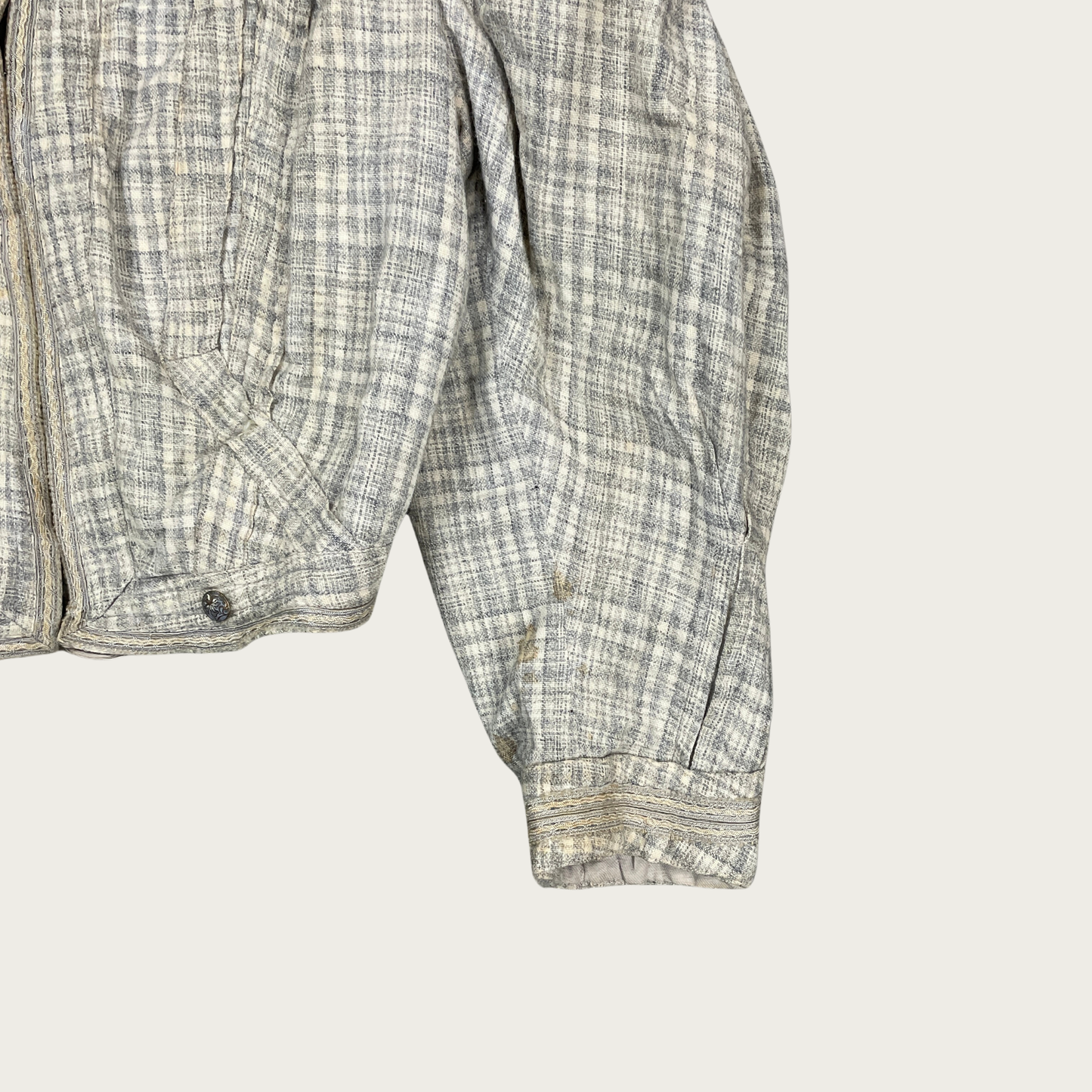 (XS/S) Antique Early 1900s Light Blue Plaid Jacket